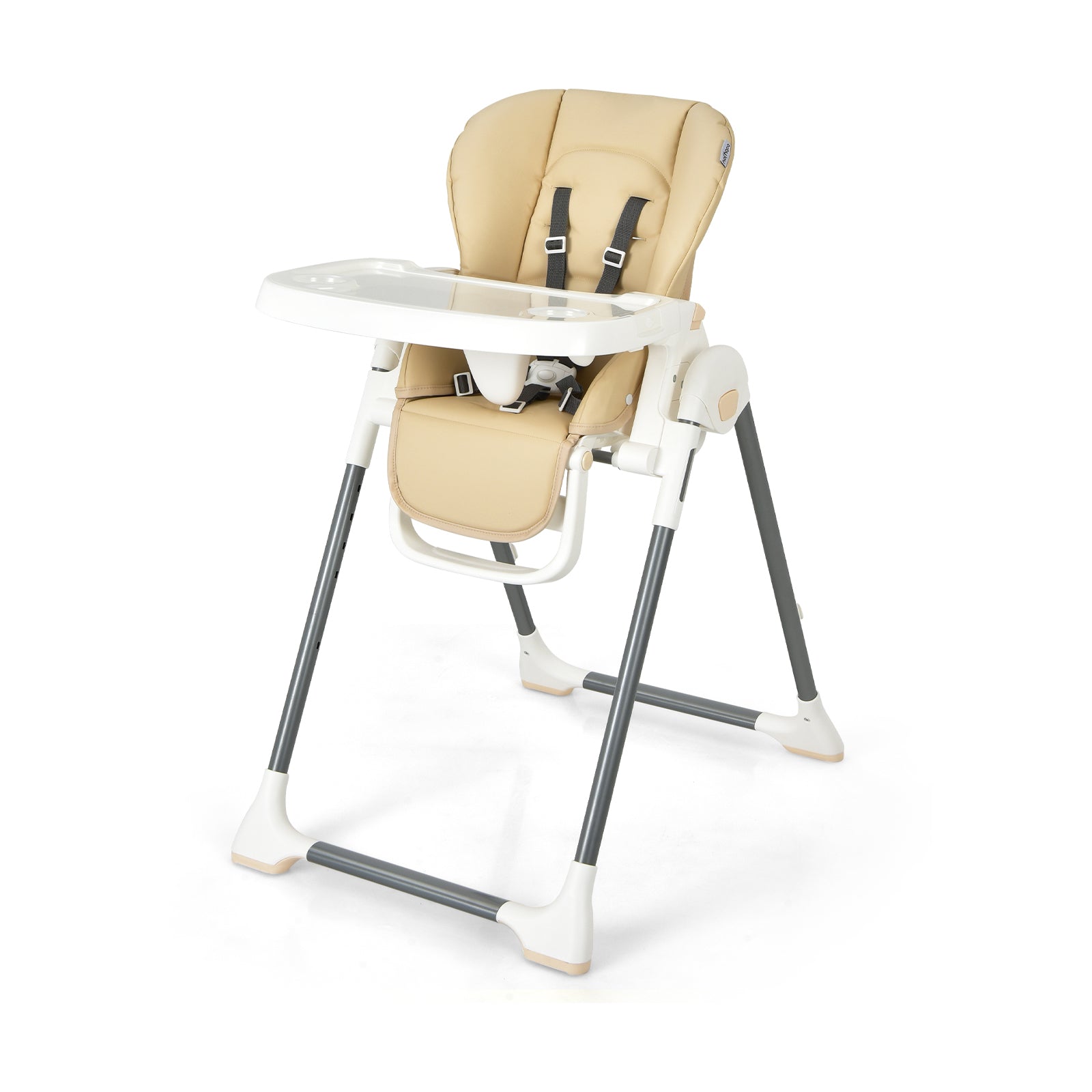 Foldable Baby High Chair with Double Removable Trays and Book Holder, Beige High Chairs at Gallery Canada
