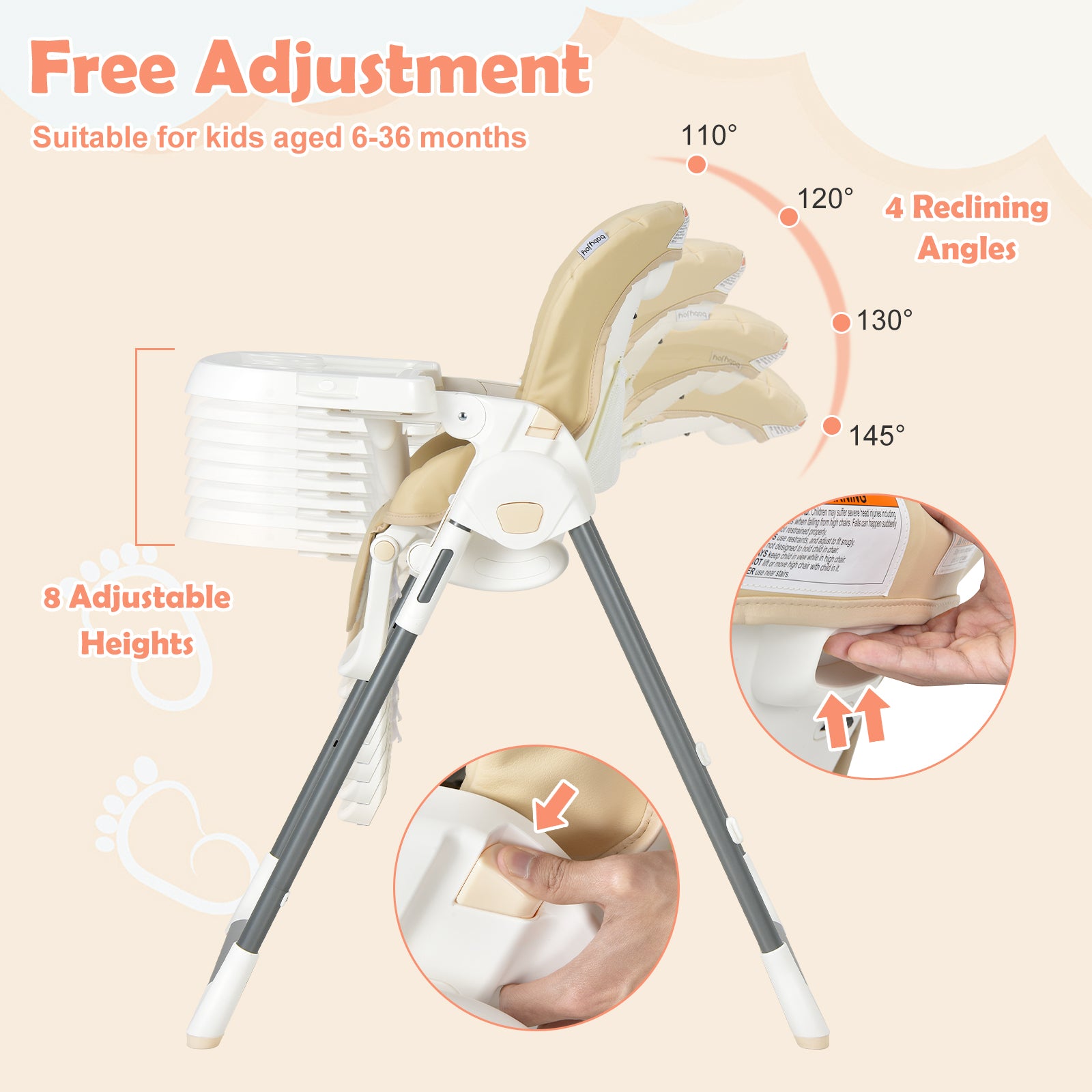 Foldable Baby High Chair with Double Removable Trays and Book Holder, Beige High Chairs at Gallery Canada