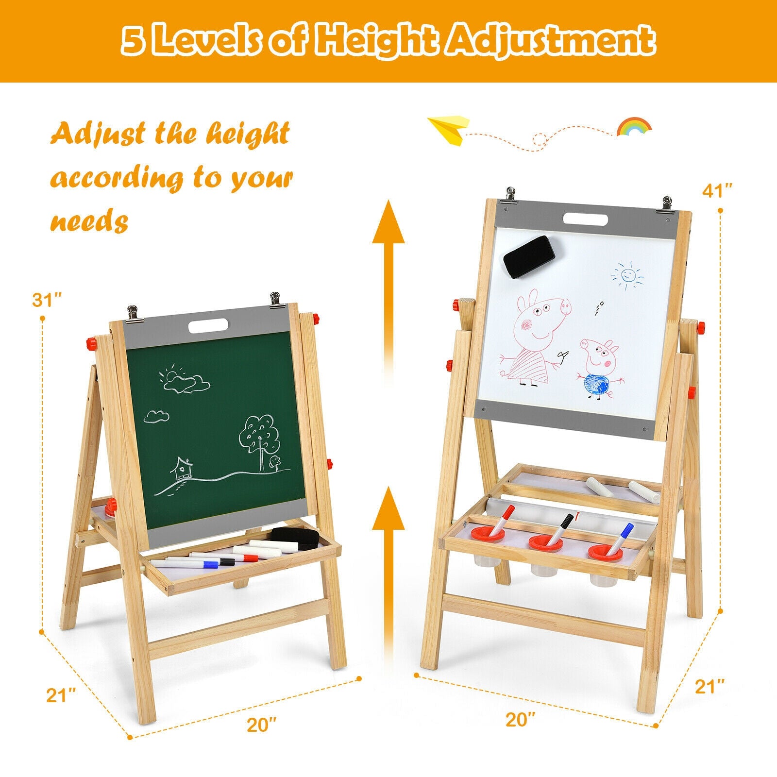 Kids Art Easel with Paper Roll Double Sided Chalkboard and Whiteboard, Gray Art Easels at Gallery Canada