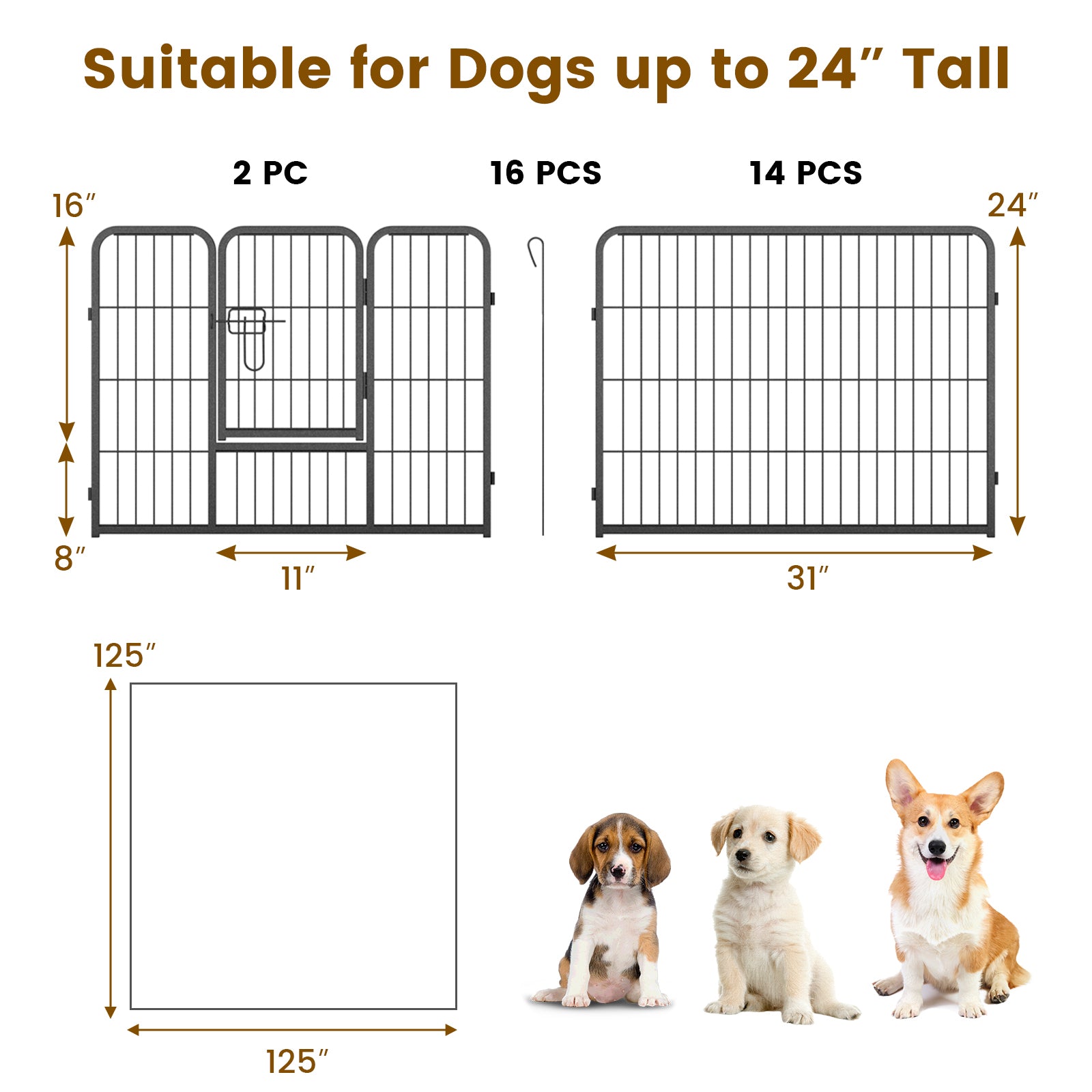 16 Panel 24/32/40 Inches Height Dog Playpen with Lock and Large Door-24 inches Pet Gate at Gallery Canada