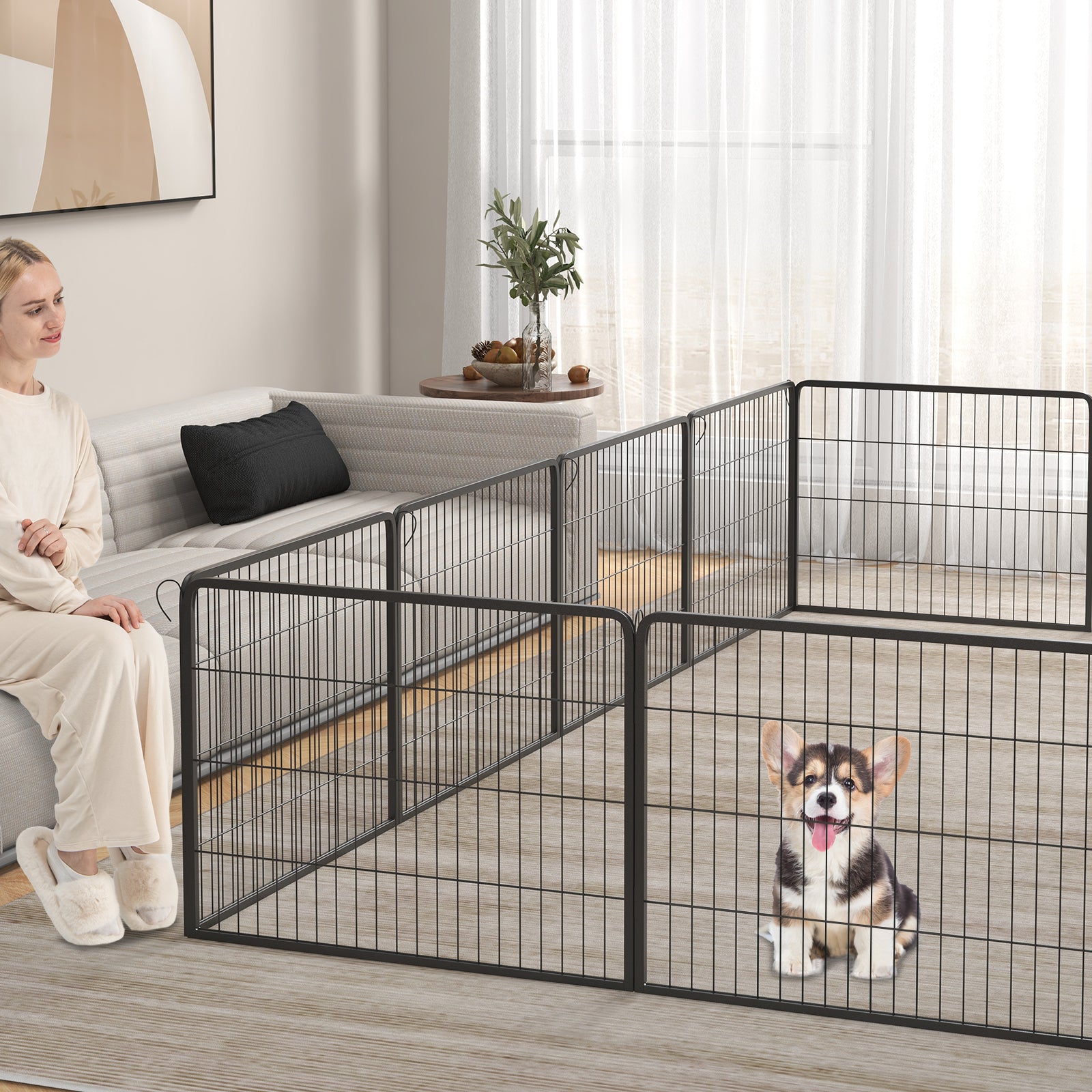 16 Panel 24/32/40 Inches Height Dog Playpen with Lock and Large Door-24 inches Pet Gate at Gallery Canada