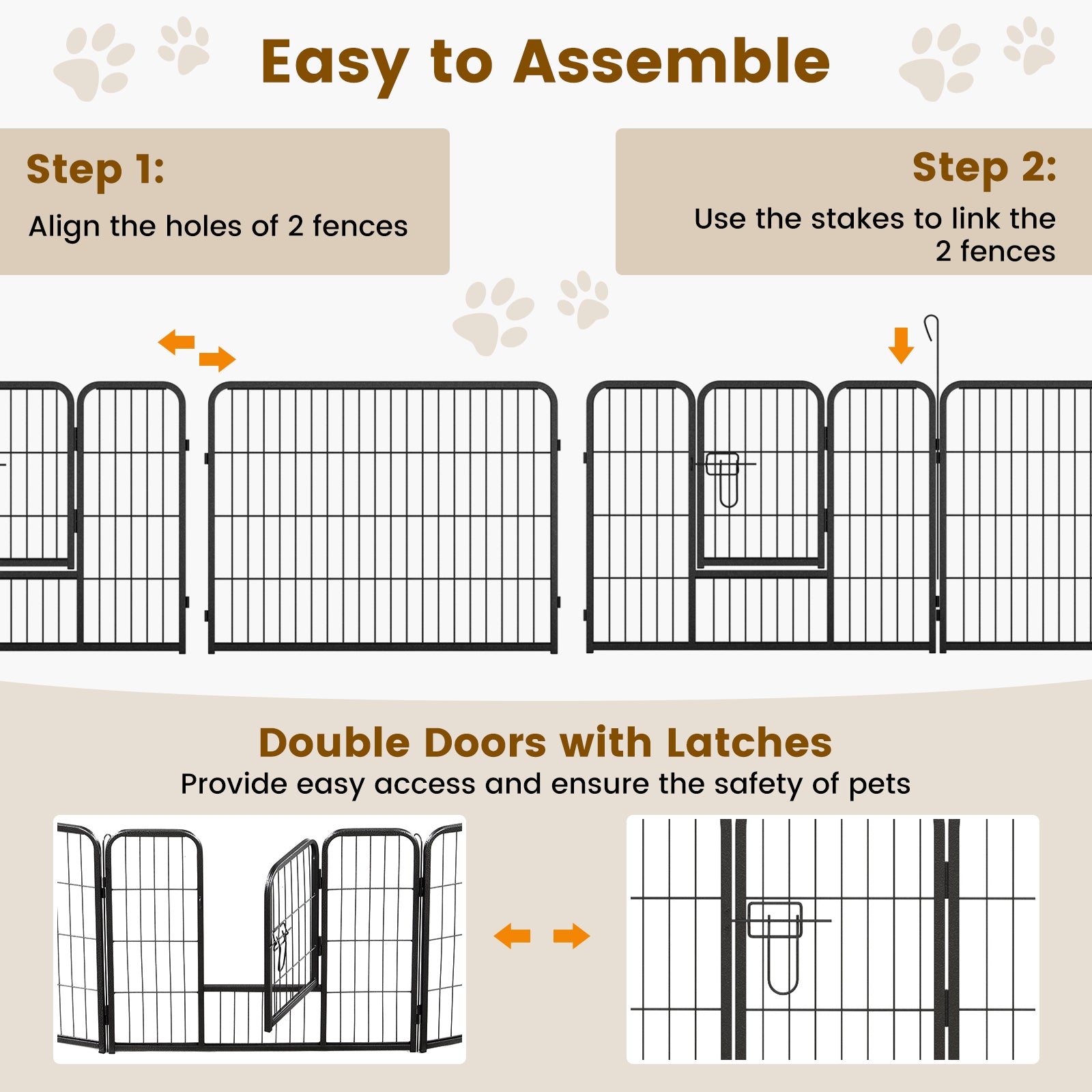 16 Panel 24/32/40 Inches Height Dog Playpen with Lock and Large Door-24 inches Pet Gate at Gallery Canada