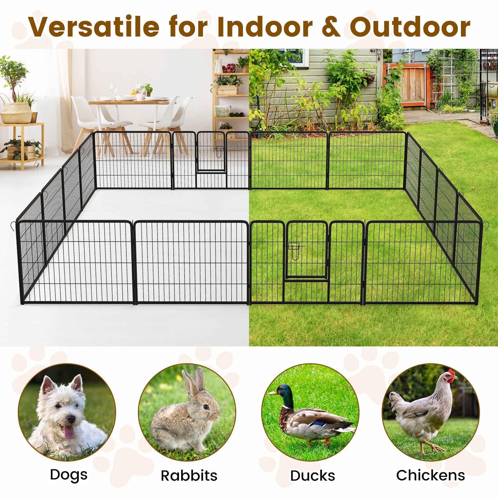 16 Panel 24/32/40 Inches Height Dog Playpen with Lock and Large Door-24 inches Pet Gate at Gallery Canada