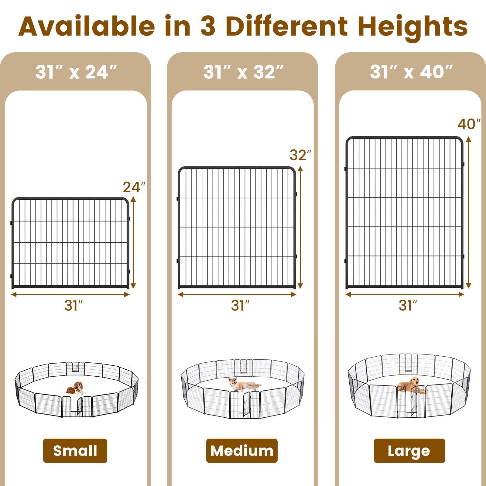 16 Panel 24/32/40 Inches Height Dog Playpen with Lock and Large Door-24 inches Pet Gate at Gallery Canada