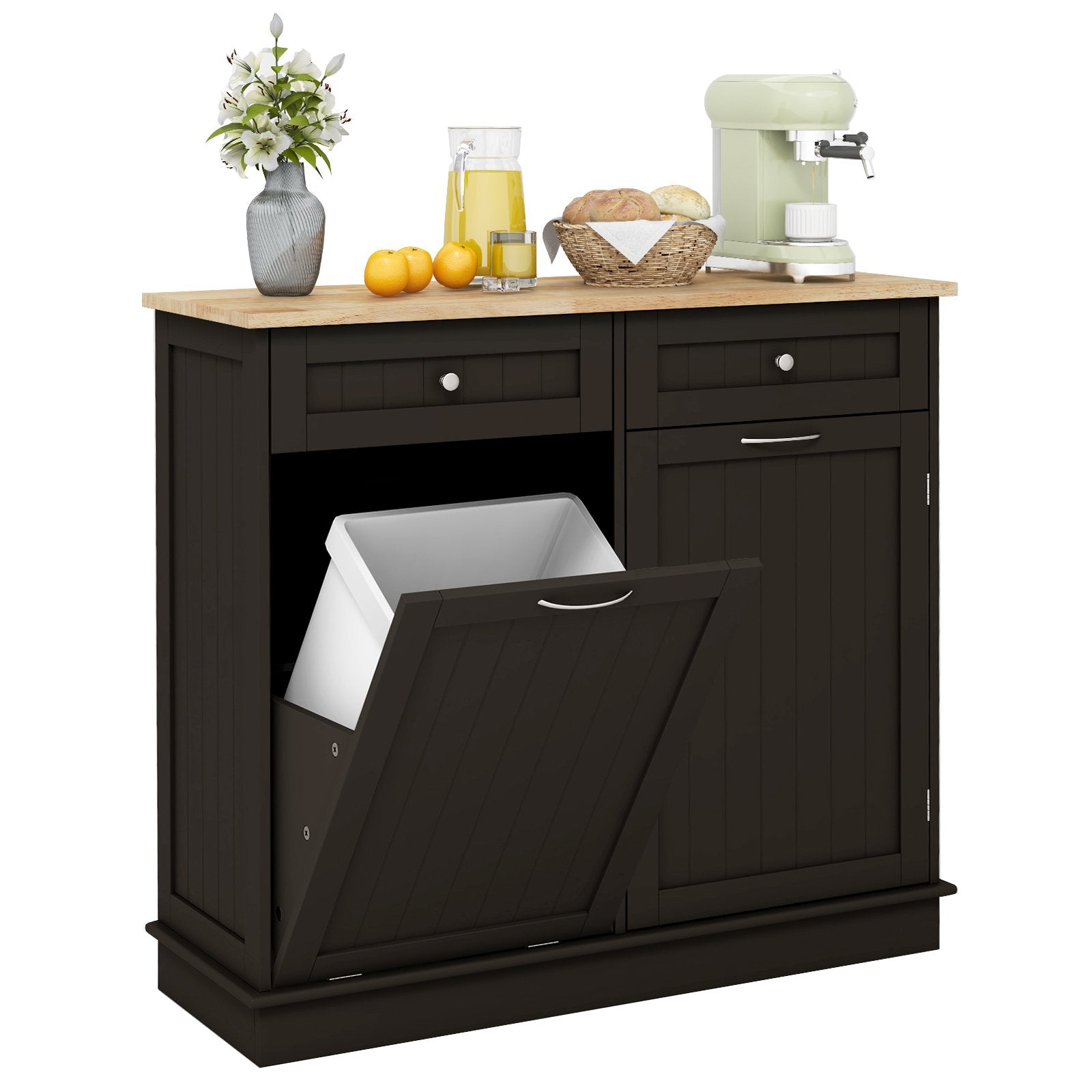 Kitchen Tilt Out Trash Cabinet with 11 Gallon Hidden Garbage Holder and Adjustable Shelf, Brown Kitchen Islands & Carts Brown  at Gallery Canada