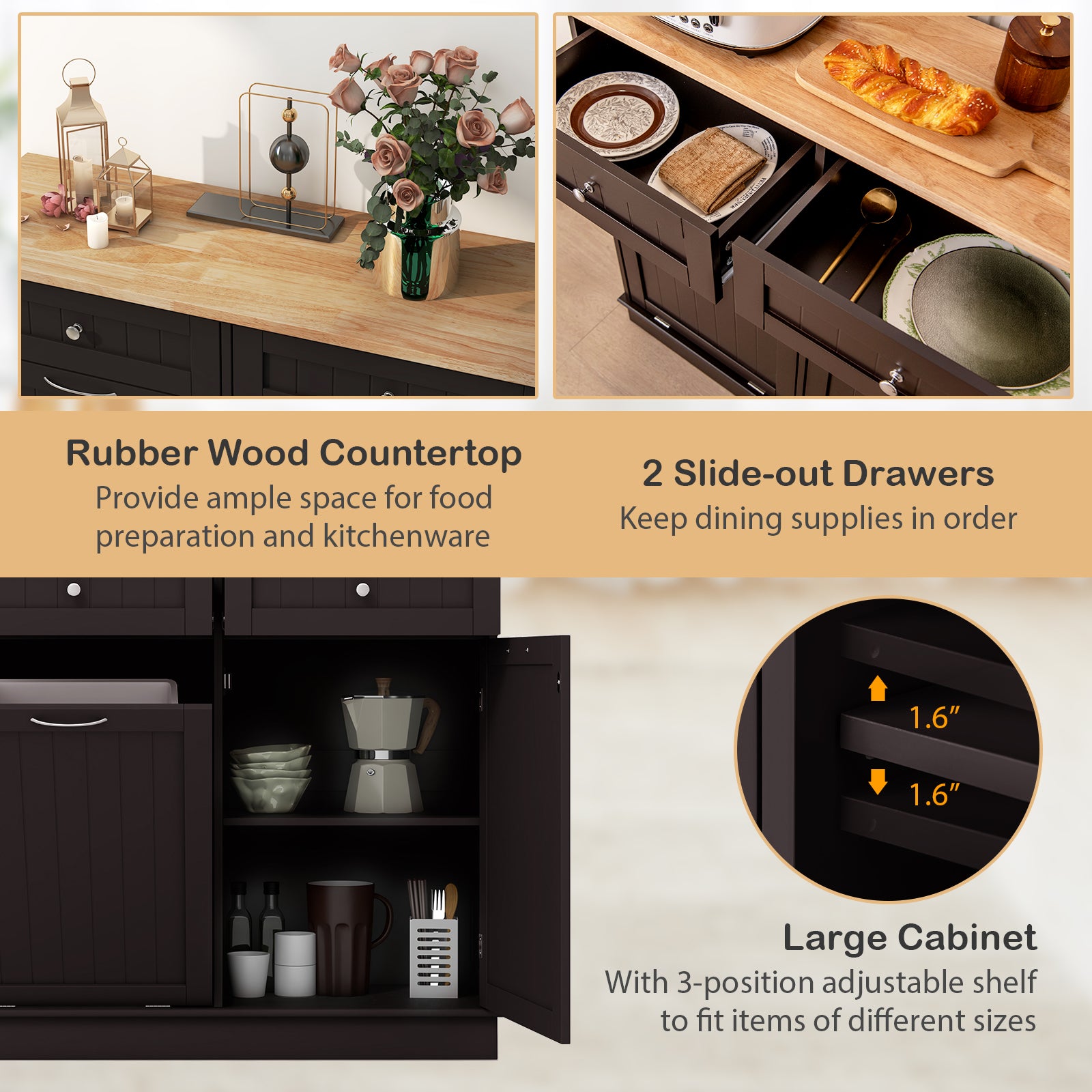 Kitchen Tilt Out Trash Cabinet with 11 Gallon Hidden Garbage Holder and Adjustable Shelf, Brown Kitchen Islands & Carts   at Gallery Canada