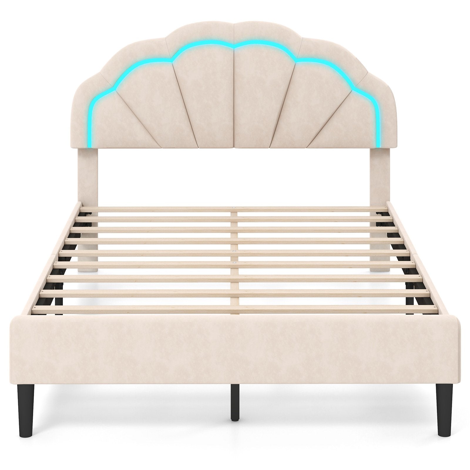 Upholstered LED Bed Frame with Adjustable Flower Headboard and Metal Support Feet-Full Size Trundle Bed Frame   at Gallery Canada