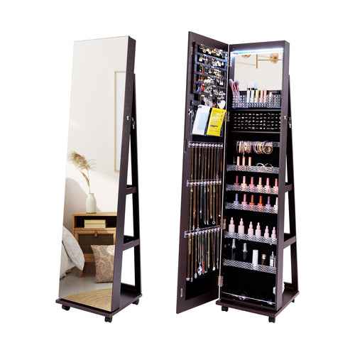 64 Inches Lockable Jewelry Cabinet Armoire with Built-in Makeup Mirror, Purple