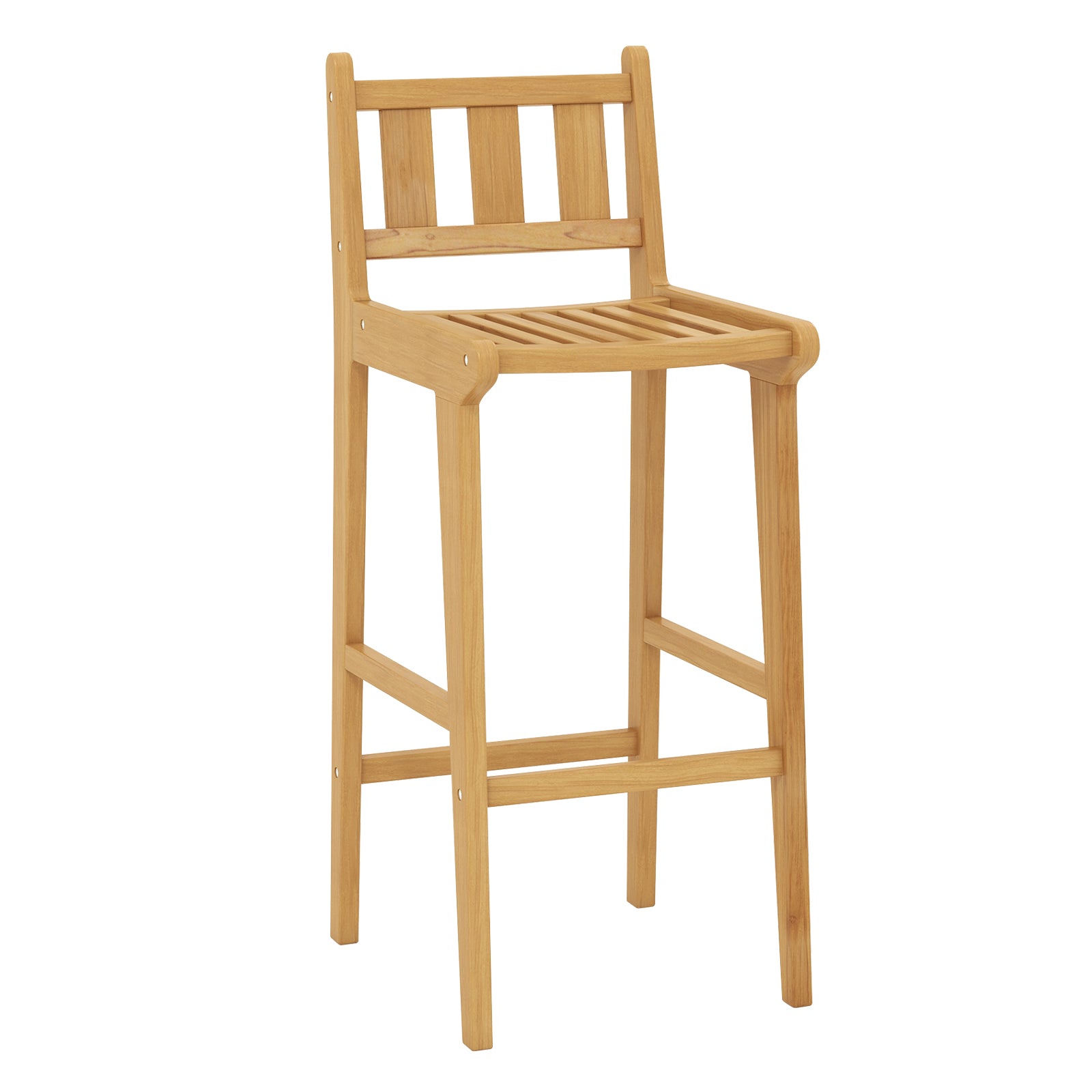 30 Inch Teak Wood Bar Chair with Footrest and Backrest for Deck Poolside Garden, Natural Patio Bar Furniture at Gallery Canada