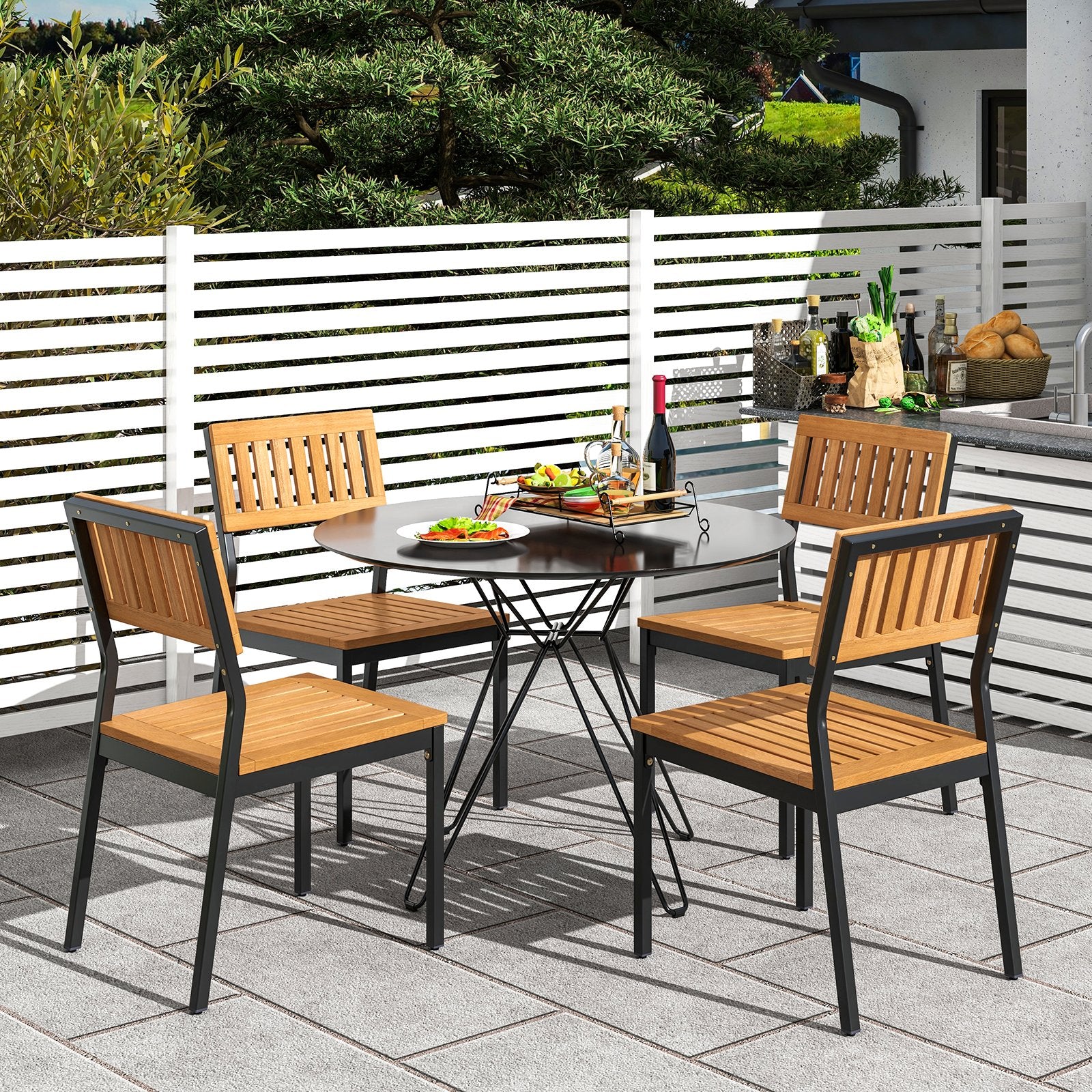 Patio Dining Chair Set of 2 with Metal and Acacia Wood Frame, Natural Dining Chairs   at Gallery Canada