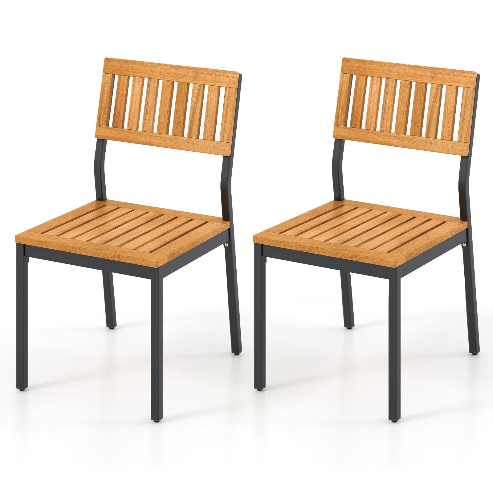 Patio Dining Chair Set of 2 with Metal and Acacia Wood Frame, Natural Dining Chairs Natural  at Gallery Canada