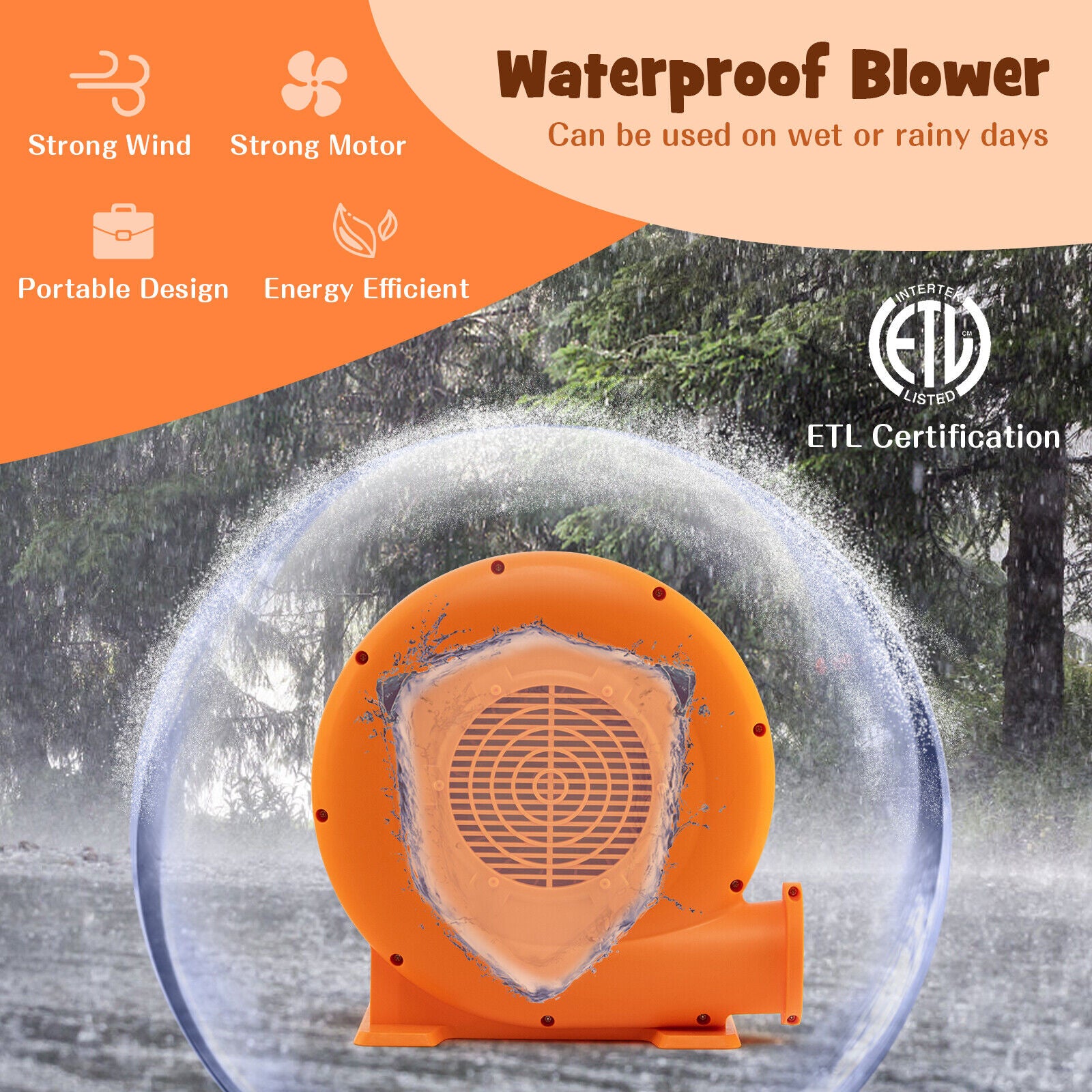 680W Air Blower (1.0HP) for Inflatables with 25 feet Wire and GFCI Plug, Orange Air Blowers at Gallery Canada