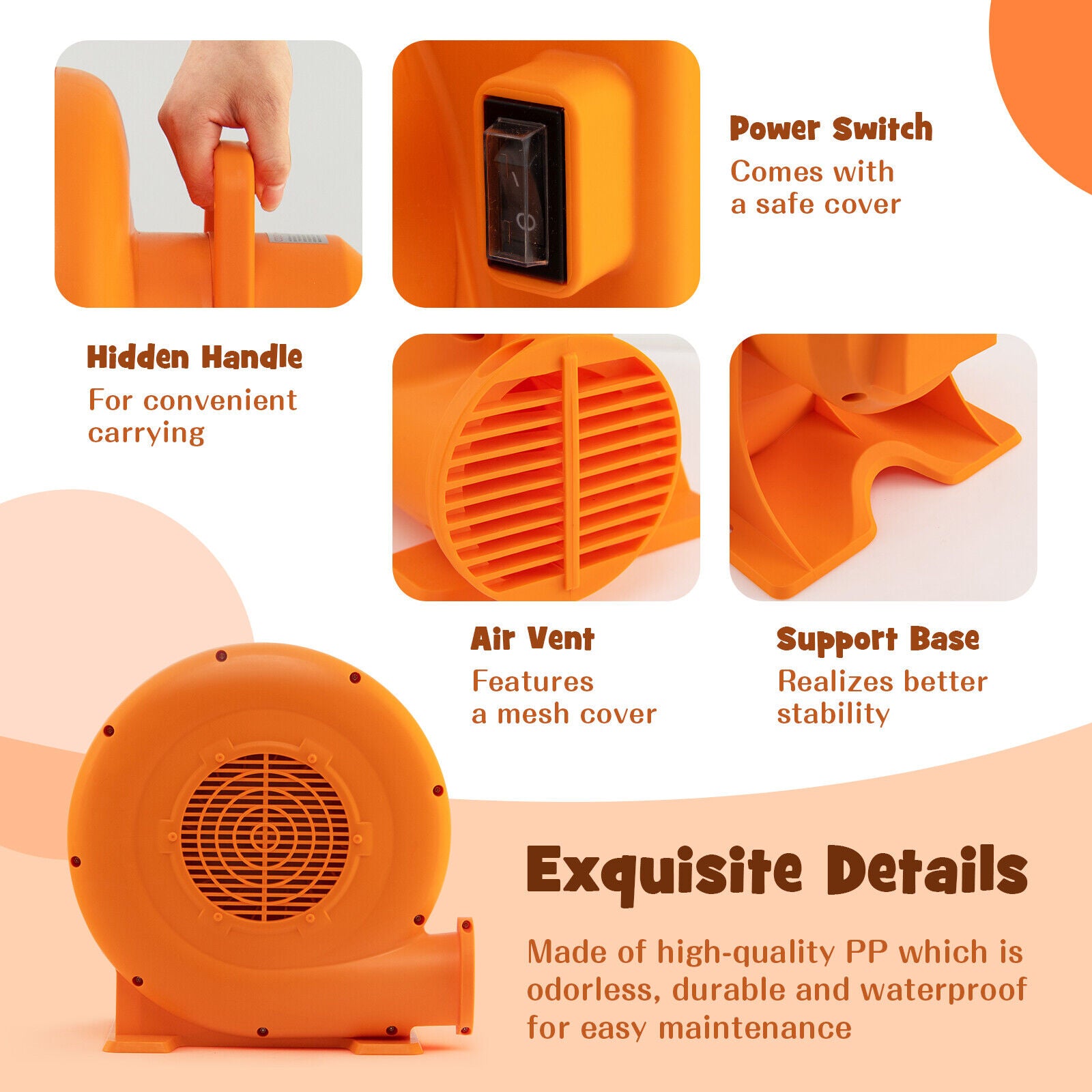 680W Air Blower (1.0HP) for Inflatables with 25 feet Wire and GFCI Plug, Orange Air Blowers at Gallery Canada