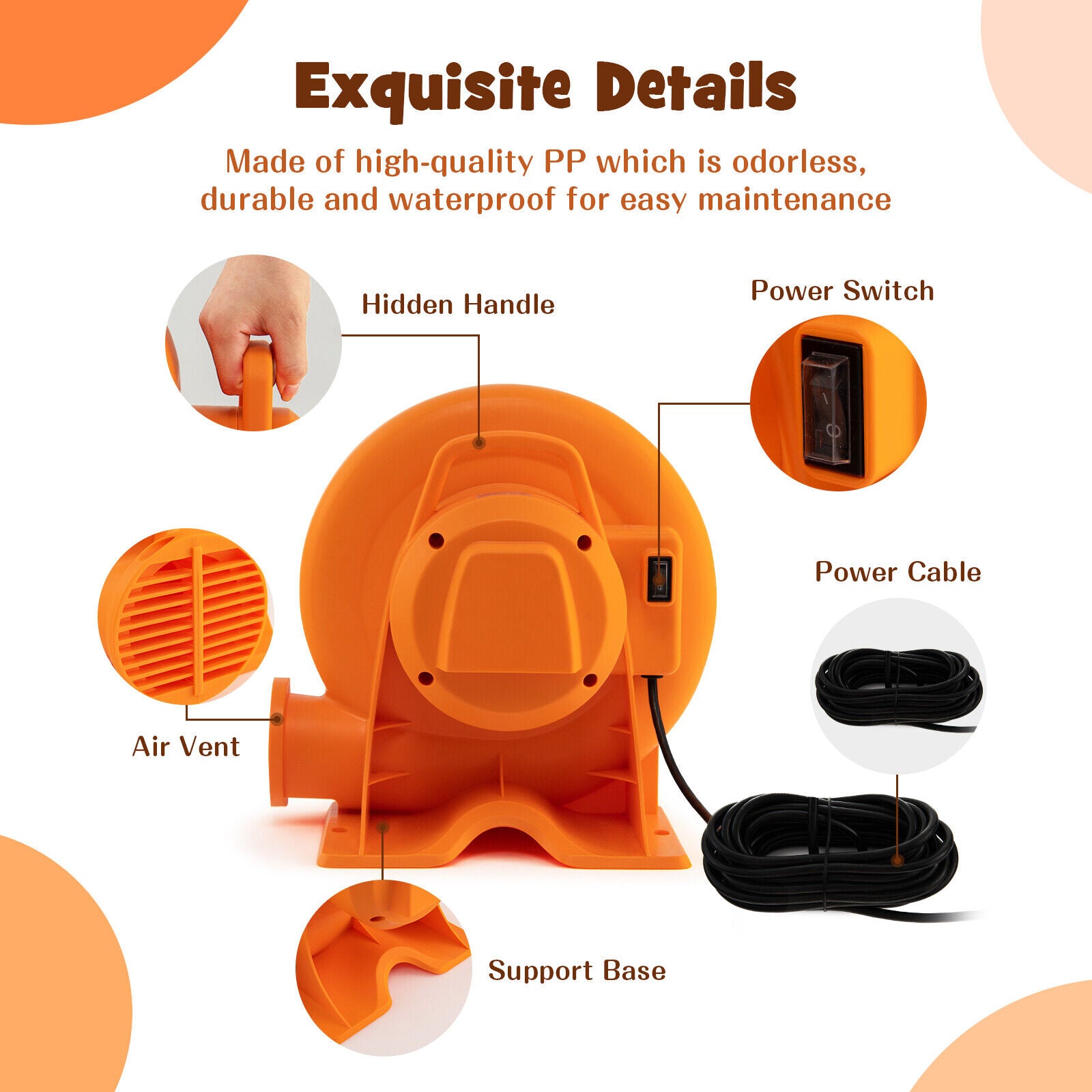 680W Air Blower (1.0HP) for Inflatables with 25 feet Wire and GFCI Plug, Orange Air Blowers at Gallery Canada
