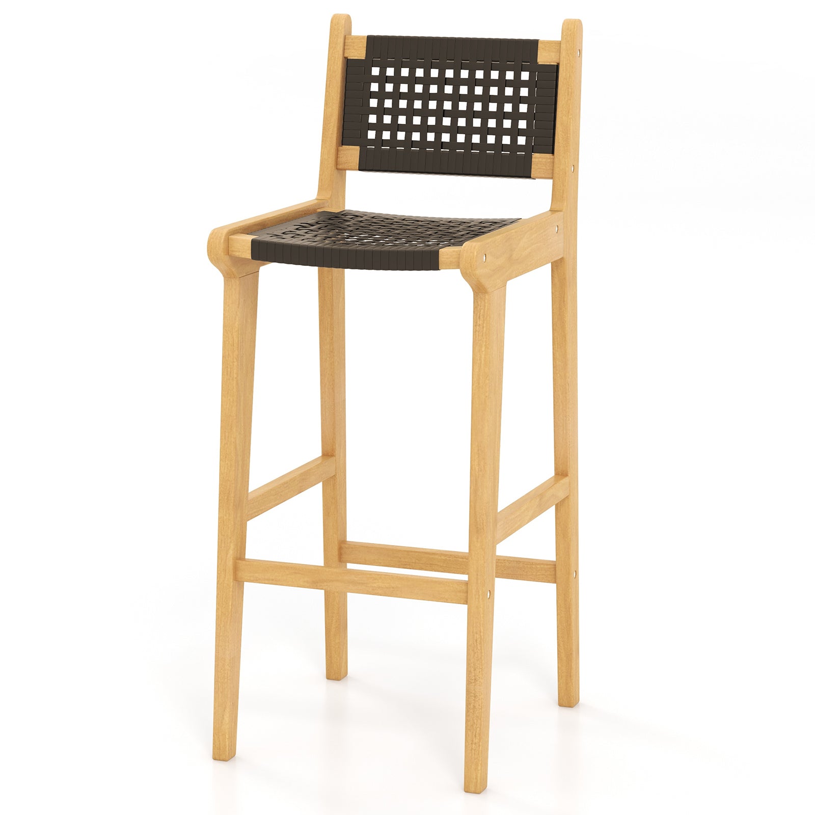 30 Inch Rattan Teak Wood Bar Stool with Backrest and Footrest Patio Bar Furniture at Gallery Canada