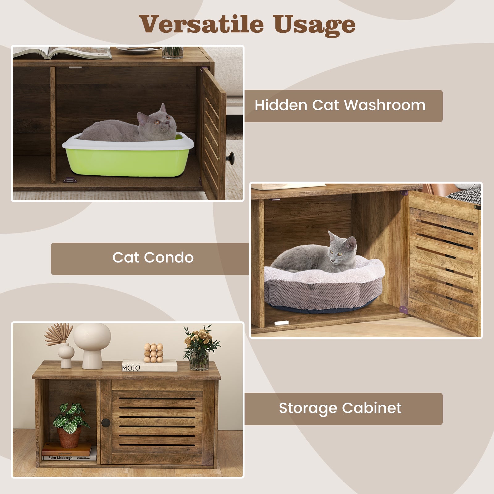 Cat Litter Box Enclosure with Louvered Door and Open Compartment, Oak Cat Houses   at Gallery Canada