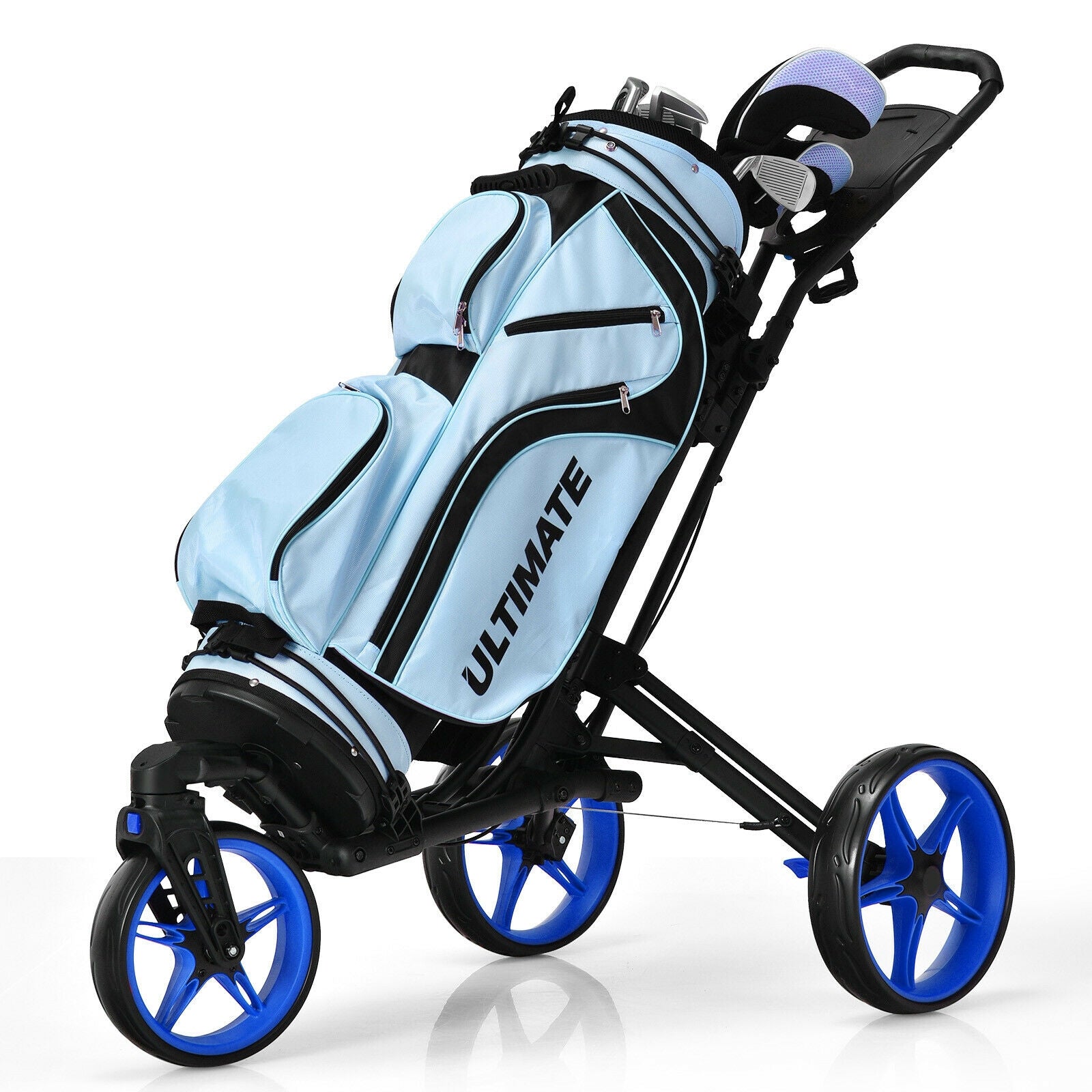 Folding Golf Push Cart with Scoreboard Adjustable Handle Swivel Wheel, Blue Golf at Gallery Canada