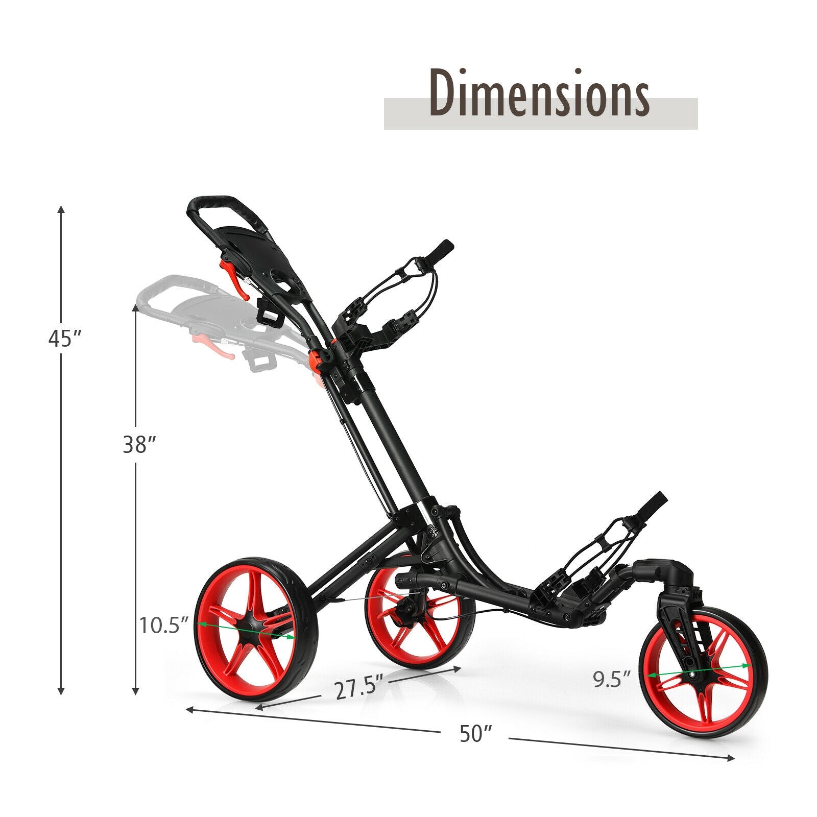 Folding Golf Push Cart with Scoreboard Adjustable Handle Swivel Wheel, Red Golf at Gallery Canada