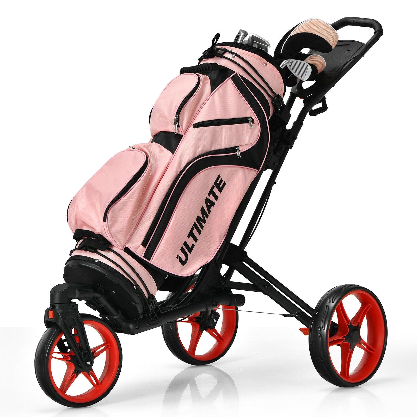 Folding Golf Push Cart with Scoreboard Adjustable Handle Swivel Wheel, Red Golf at Gallery Canada