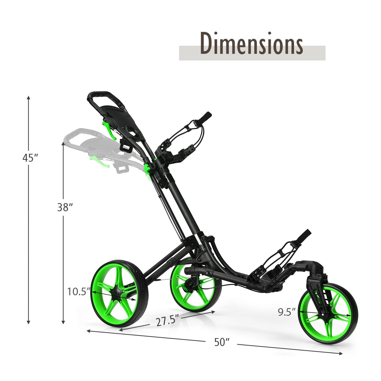 Folding Golf Push Cart with Scoreboard Adjustable Handle Swivel Wheel, Green Golf at Gallery Canada