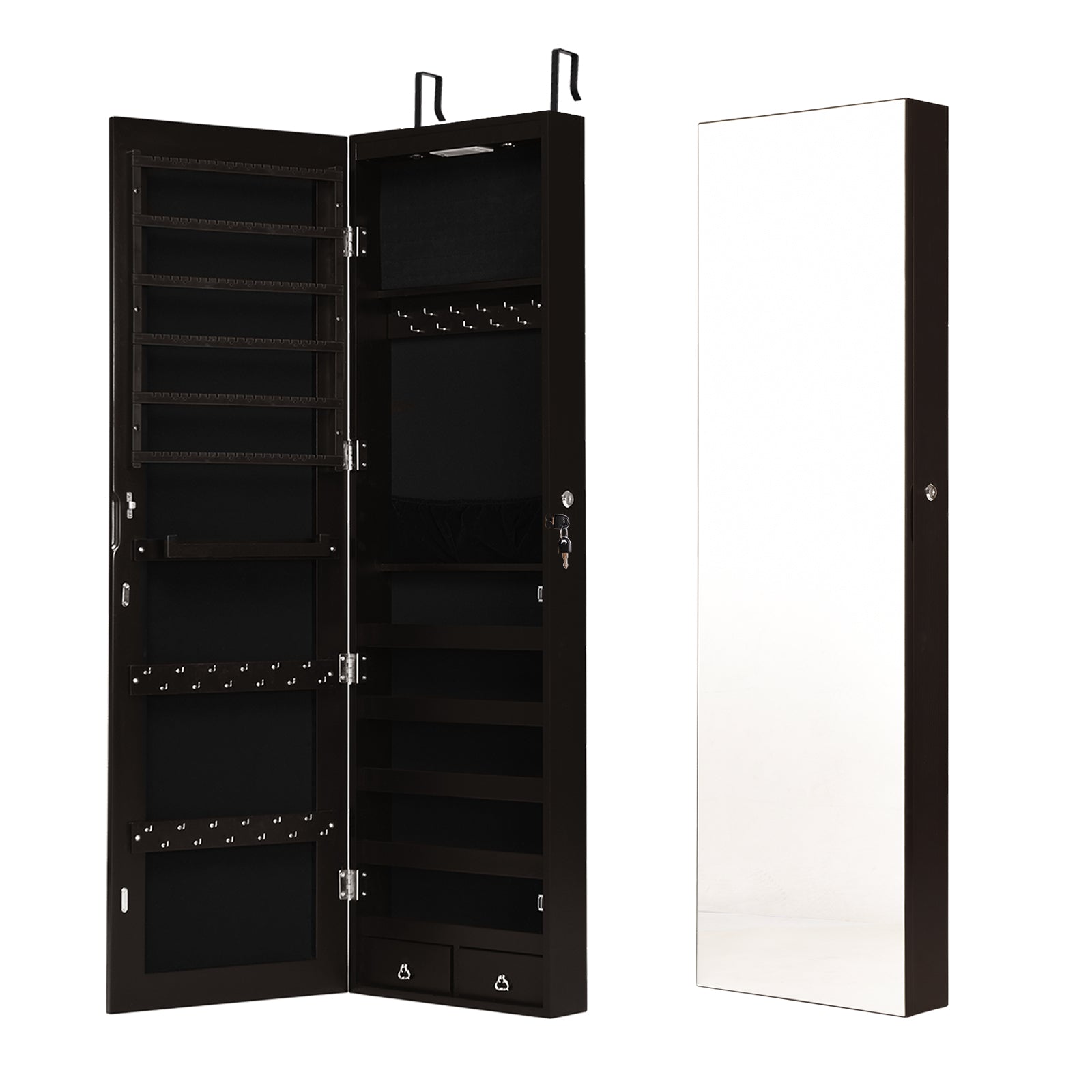 Wall And Door Mounted Mirrored Jewelry Cabinet With Lights, Brown Jewelry Armoires at Gallery Canada