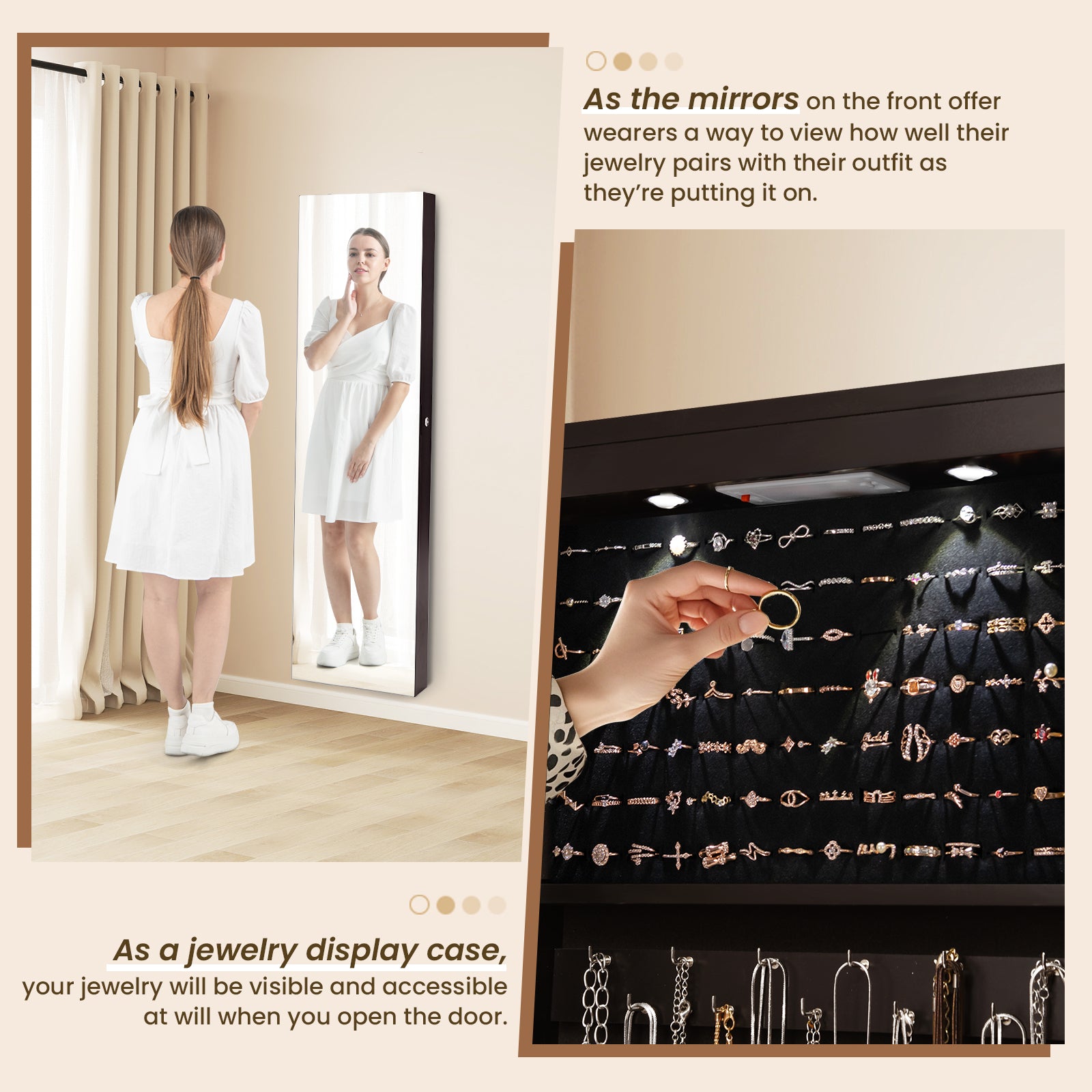 Wall And Door Mounted Mirrored Jewelry Cabinet With Lights, Brown Jewelry Armoires at Gallery Canada
