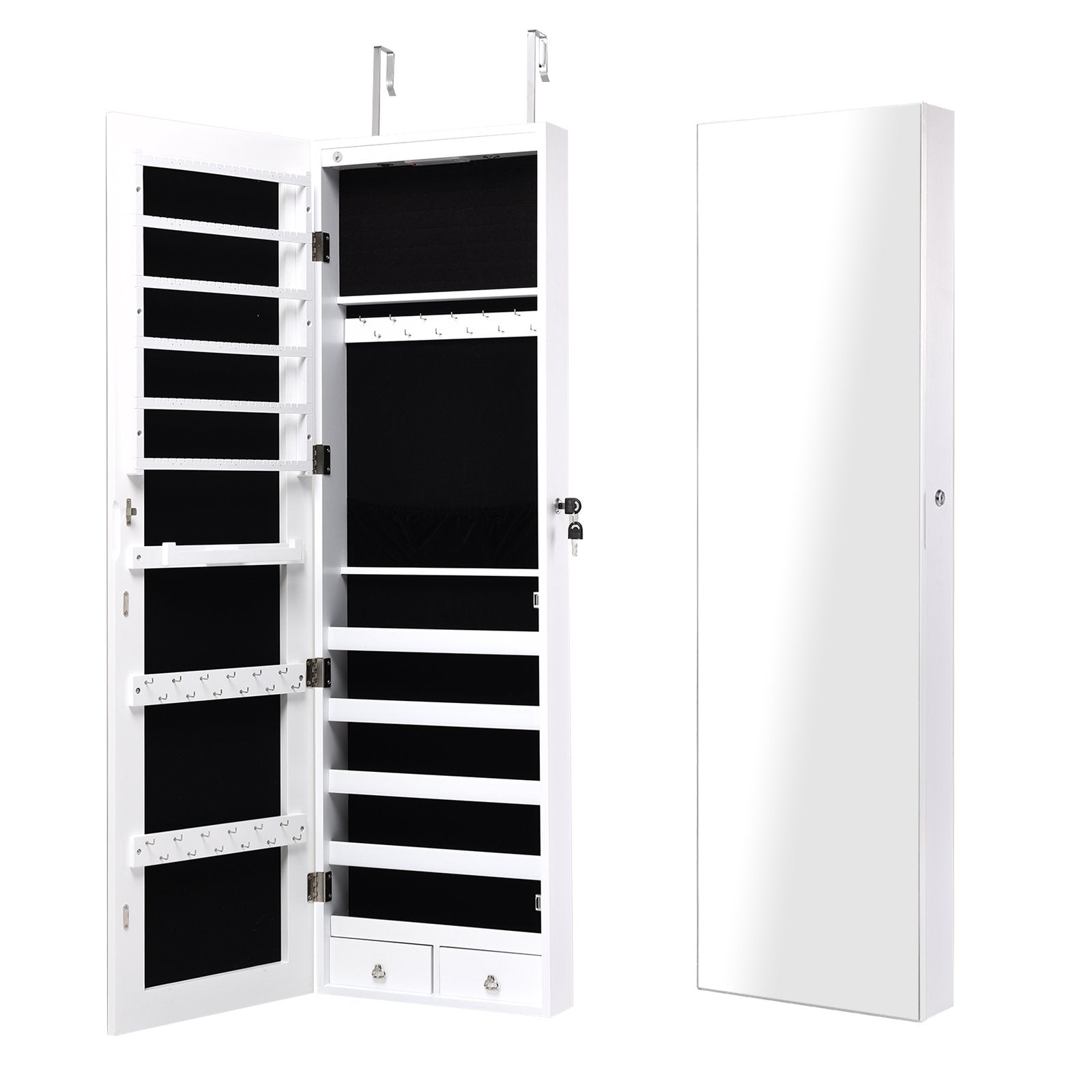 Wall and Door Mounted Mirrored Jewelry Cabinet With Lights, White Jewelry Armoires at Gallery Canada