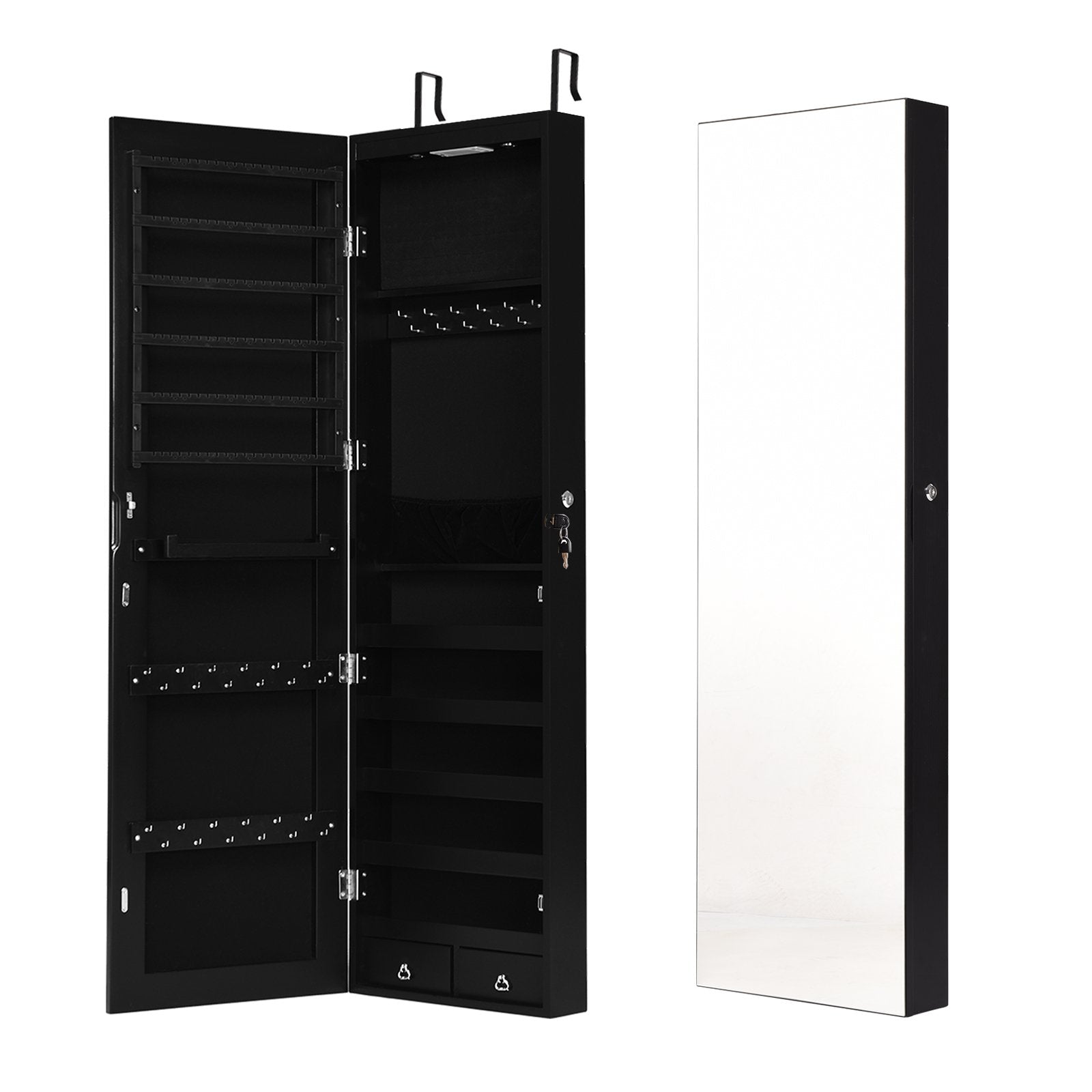 Wall And Door Mounted Mirrored Jewelry Cabinet With Lights, Black Jewelry Armoires at Gallery Canada