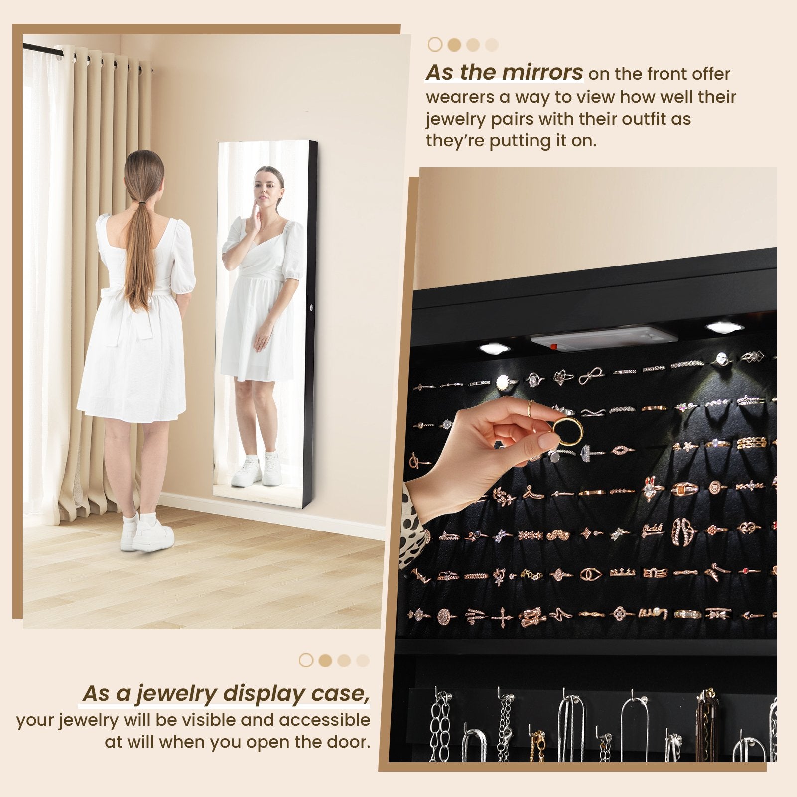 Wall And Door Mounted Mirrored Jewelry Cabinet With Lights, Black Jewelry Armoires at Gallery Canada