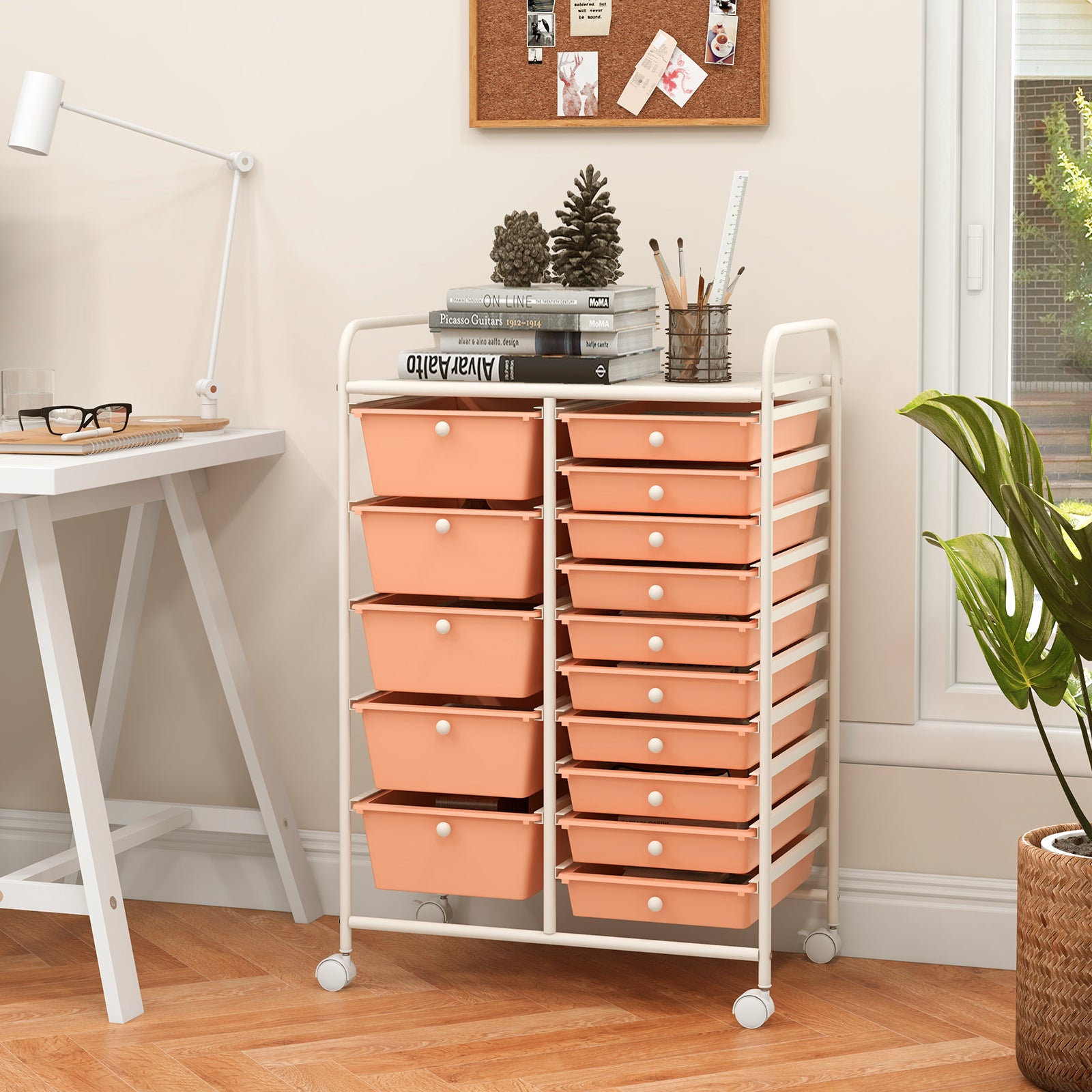 15-Drawer Utility Rolling Organizer Cart Multi-Use Storage, Peach File Cabinets   at Gallery Canada