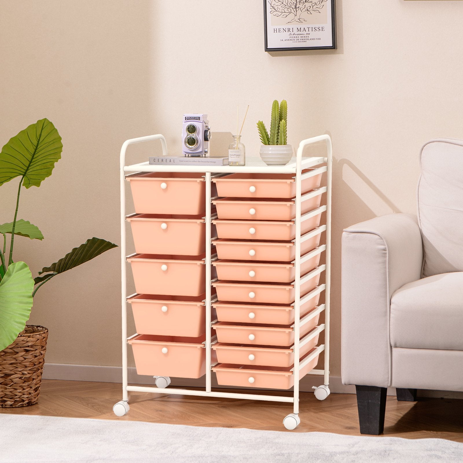 15-Drawer Utility Rolling Organizer Cart Multi-Use Storage, Peach File Cabinets   at Gallery Canada