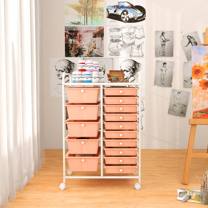 15-Drawer Utility Rolling Organizer Cart Multi-Use Storage, Peach File Cabinets   at Gallery Canada