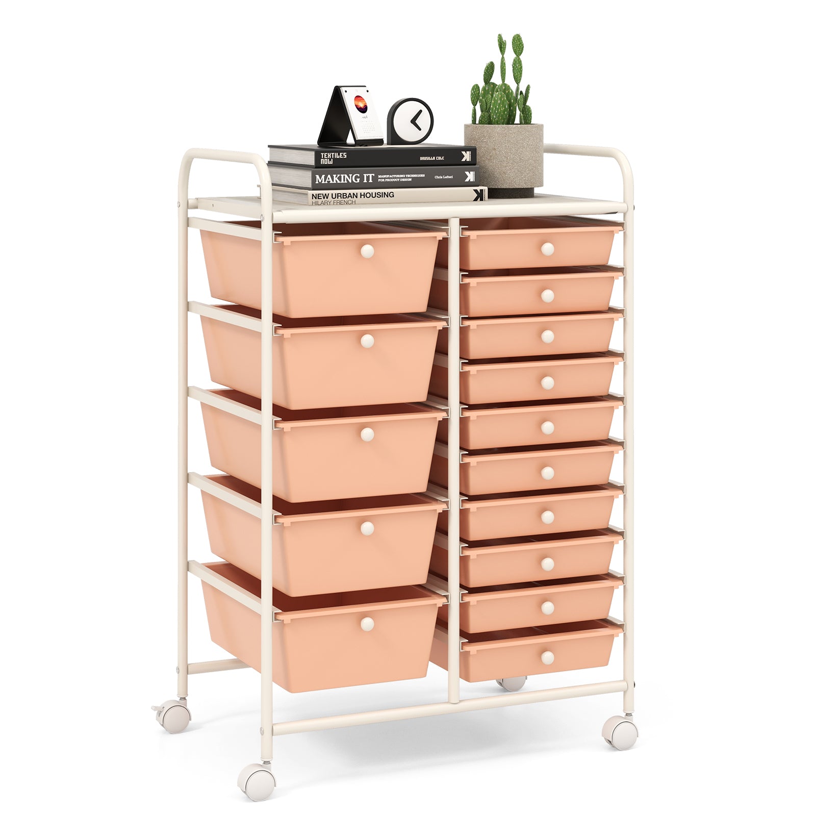 15-Drawer Utility Rolling Organizer Cart Multi-Use Storage, Peach File Cabinets Peach  at Gallery Canada