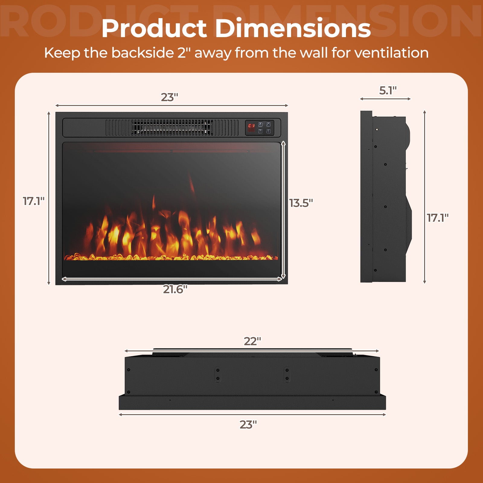 23 Inches 750W/1500W Electric Fireplace Heater with Alter Flame Color and Brightness, Black Fireplaces at Gallery Canada