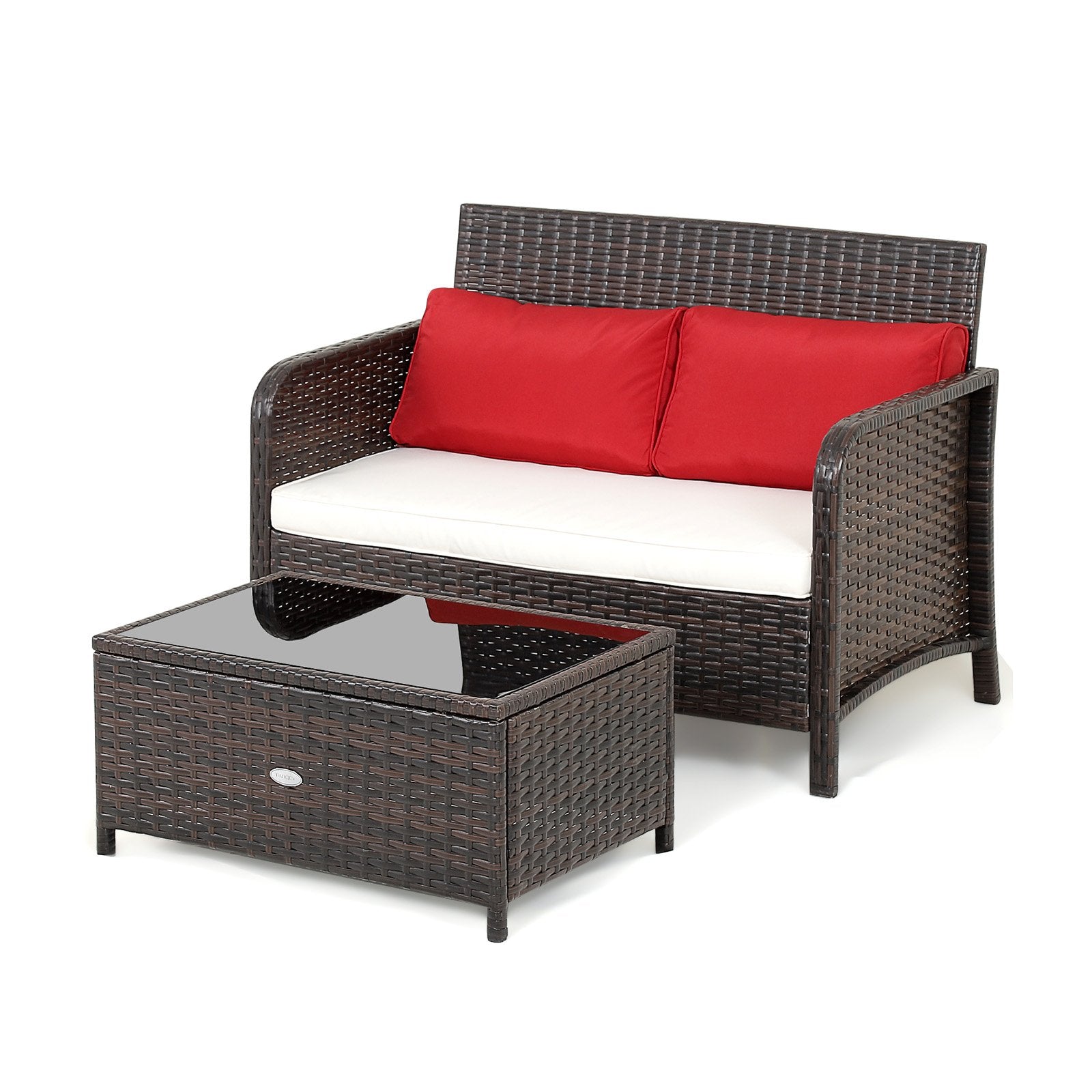 2 Pieces Cushioned Patio Rattan Furniture Set, Brown Patio Conversation Sets Brown at Gallery Canada