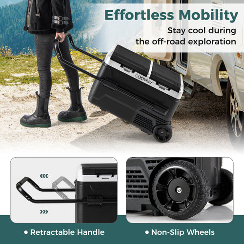 Dual Zone 12V 42QT Car Refrigerator for Vehicles Camping Travel Truck RV Boat, Black