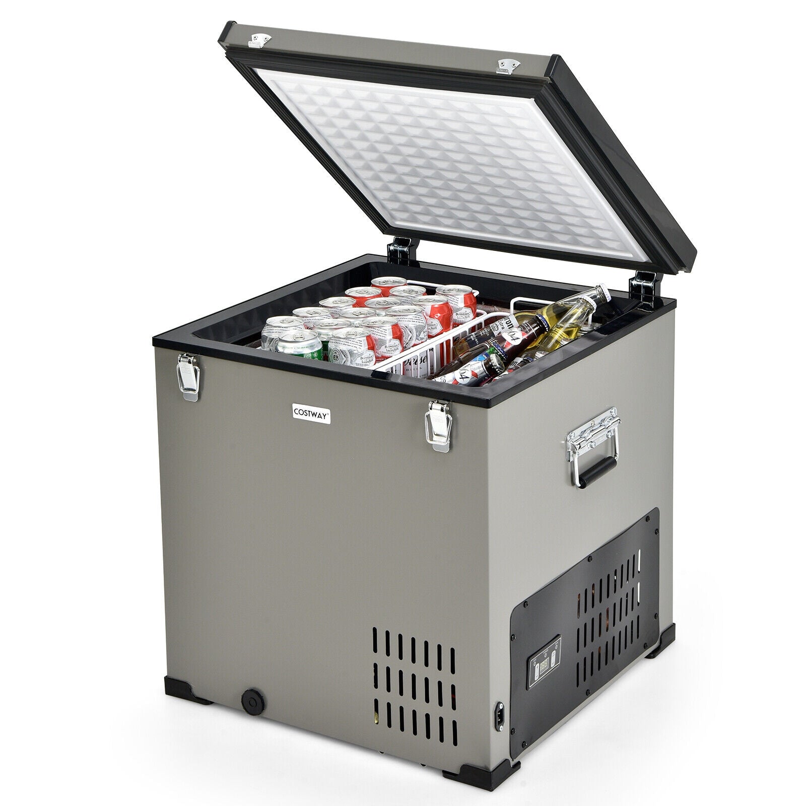 68 Quart Portable Car Refrigerator with DC and AC Adapter, Gray Coolers at Gallery Canada