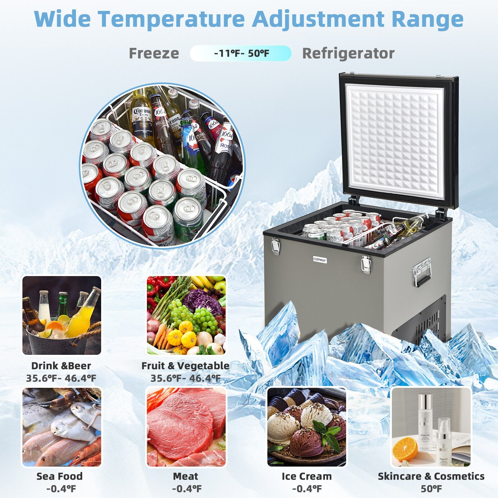 68 Quart Portable Car Refrigerator with DC and AC Adapter, Gray Coolers at Gallery Canada