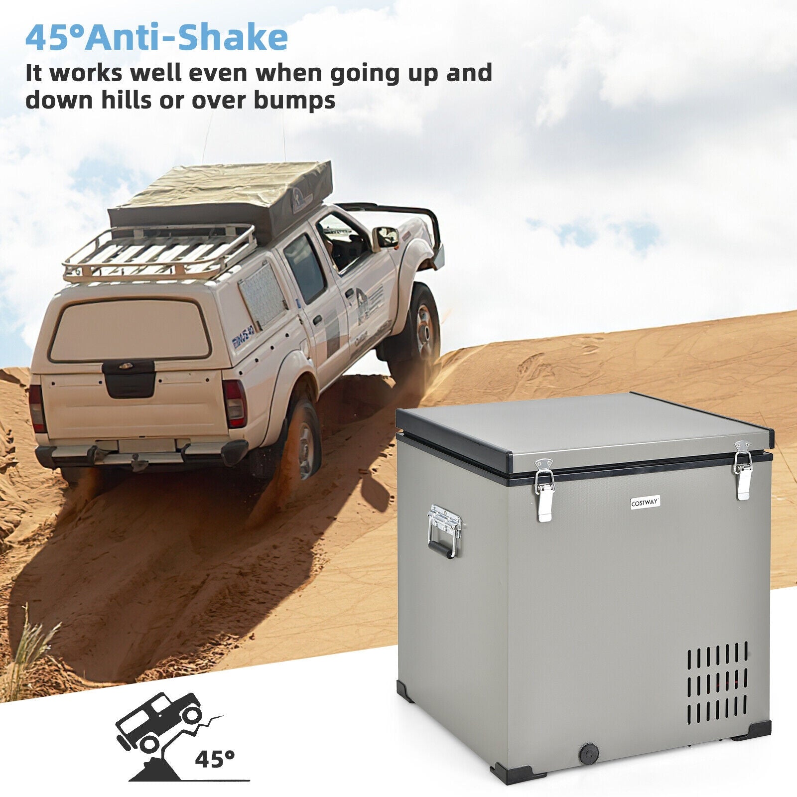 68 Quart Portable Car Refrigerator with DC and AC Adapter, Gray Coolers at Gallery Canada