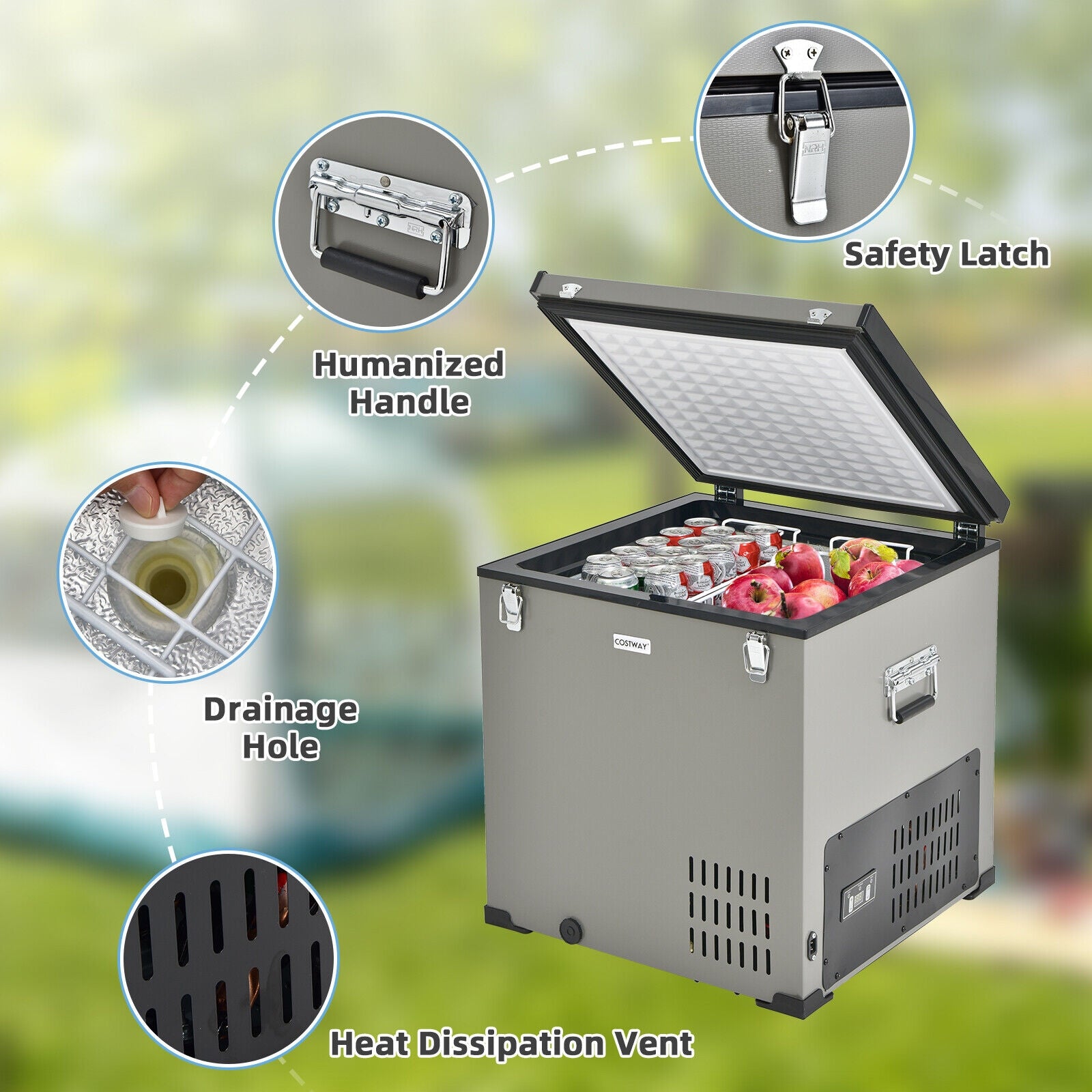 68 Quart Portable Car Refrigerator with DC and AC Adapter, Gray Coolers at Gallery Canada