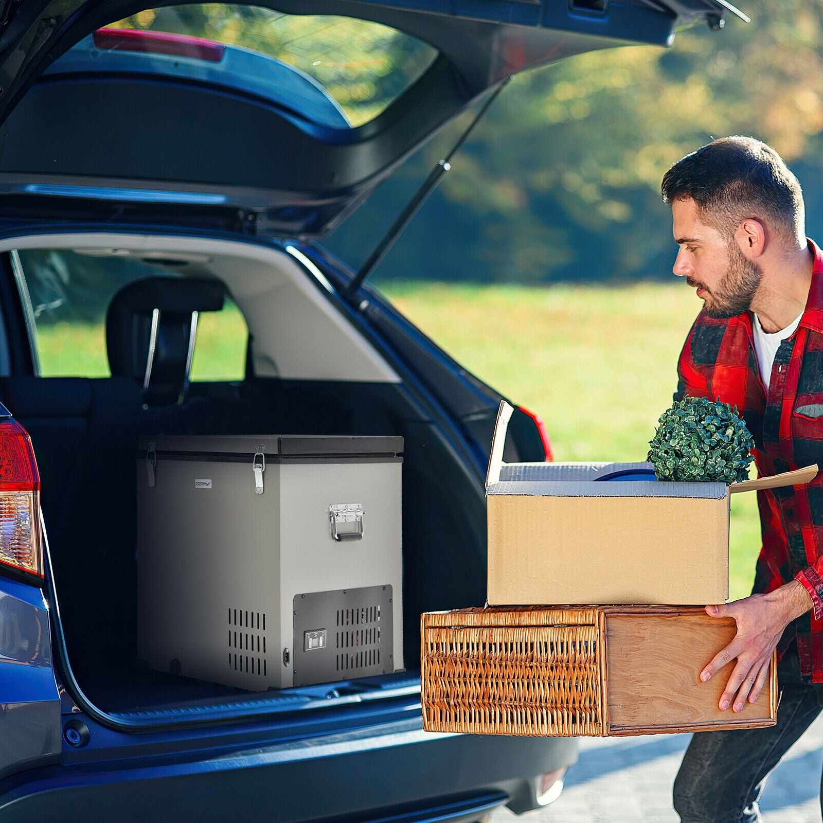68 Quart Portable Car Refrigerator with DC and AC Adapter, Gray Coolers at Gallery Canada