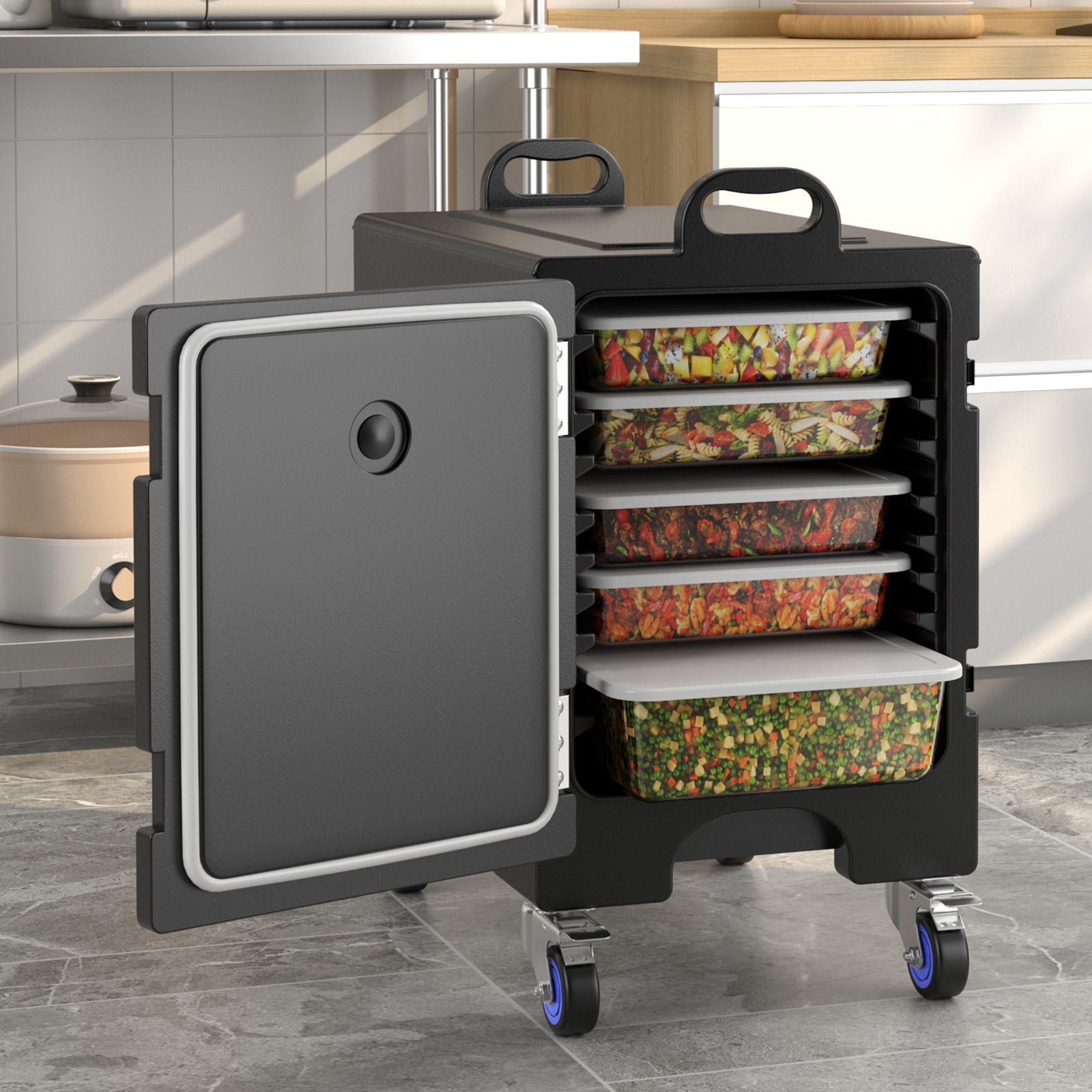 81 Quart Capacity End-loading Insulated Food Pan Carrier with Wheels, Black Food Warmers & Burners at Gallery Canada