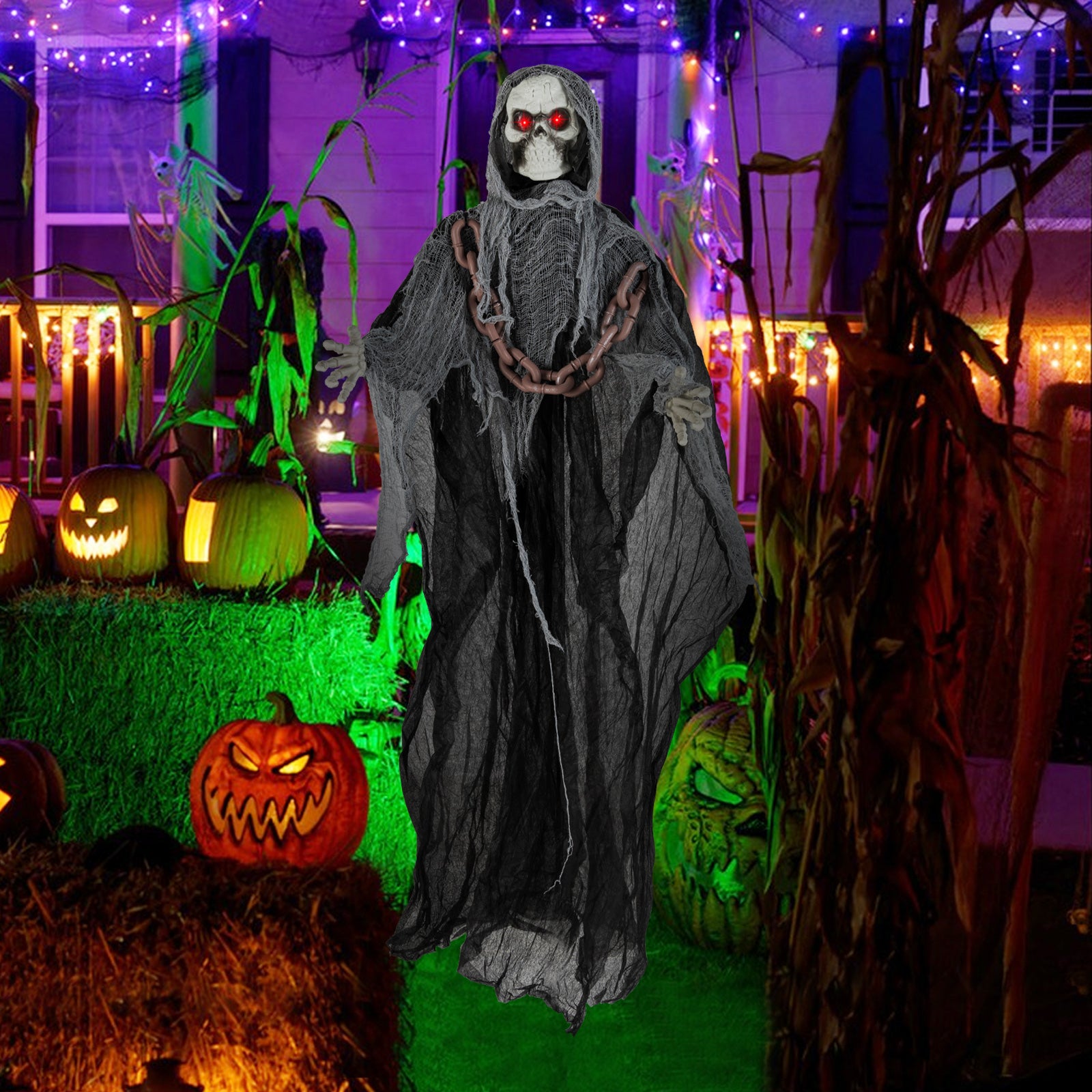 6.4 ft Halloween Standing Grim Reaper with Lighted Eyes Automatic Arm Movement and Terrifying Sounds Halloween at Gallery Canada