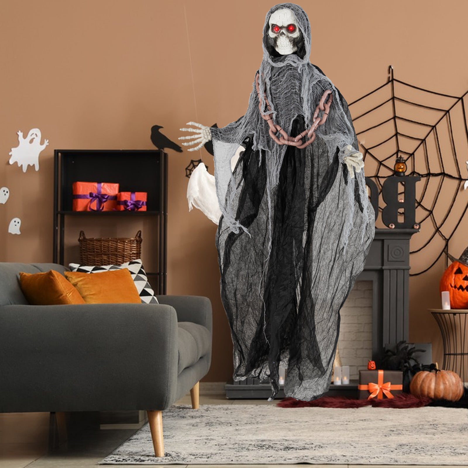 6.4 ft Halloween Standing Grim Reaper with Lighted Eyes Automatic Arm Movement and Terrifying Sounds Halloween at Gallery Canada