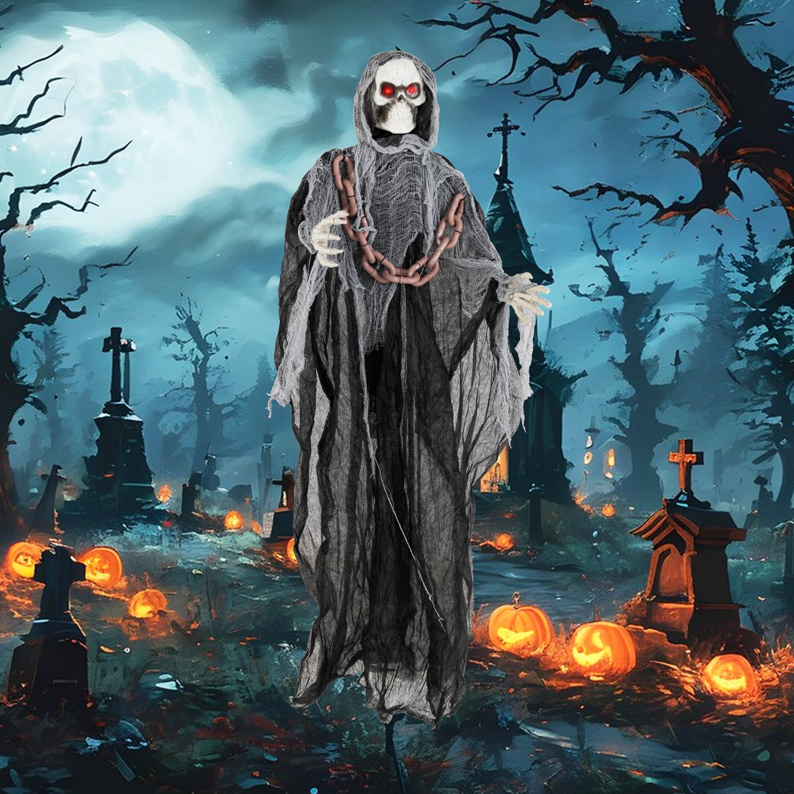 6.4 ft Halloween Standing Grim Reaper with Lighted Eyes Automatic Arm Movement and Terrifying Sounds Halloween at Gallery Canada