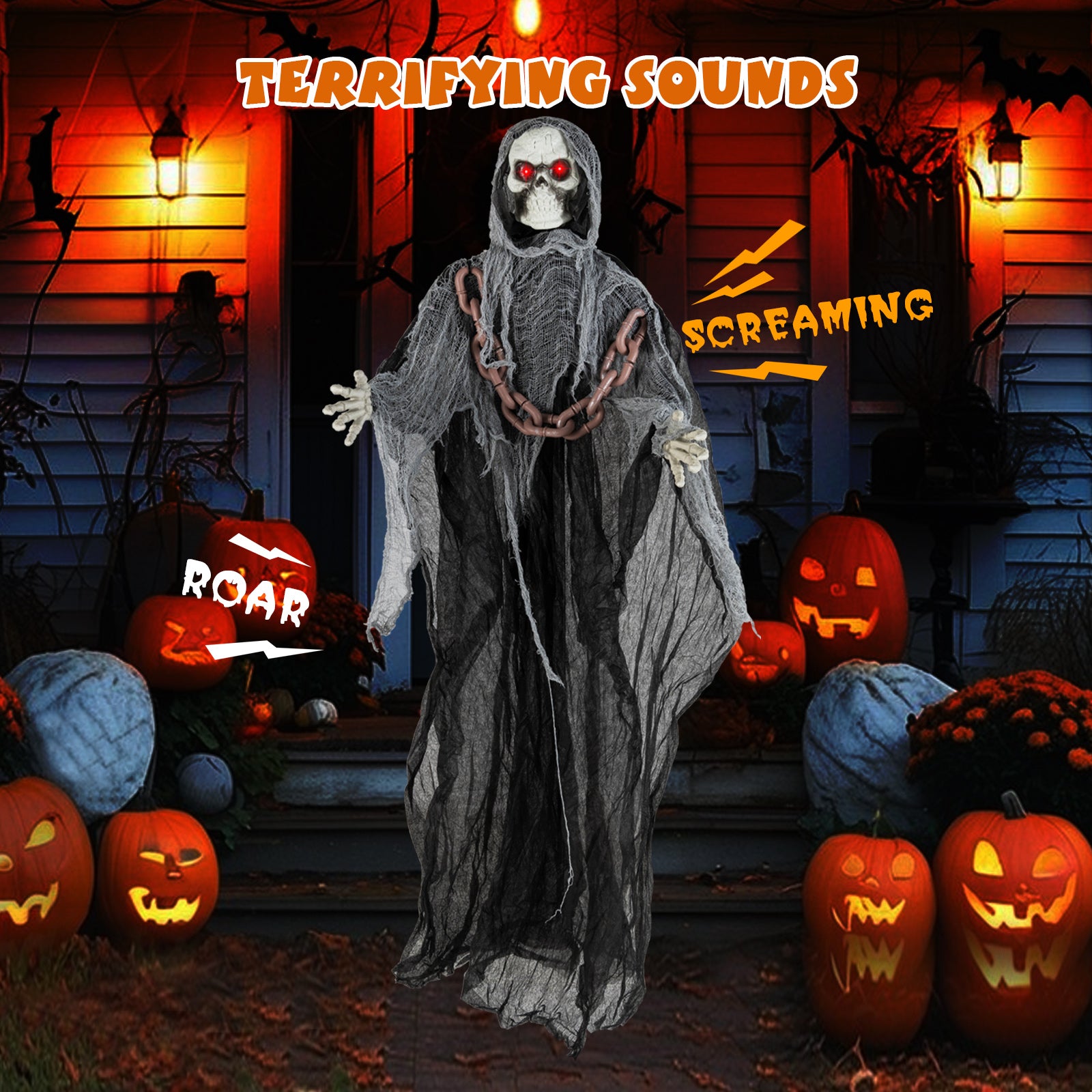 6.4 ft Halloween Standing Grim Reaper with Lighted Eyes Automatic Arm Movement and Terrifying Sounds Halloween at Gallery Canada