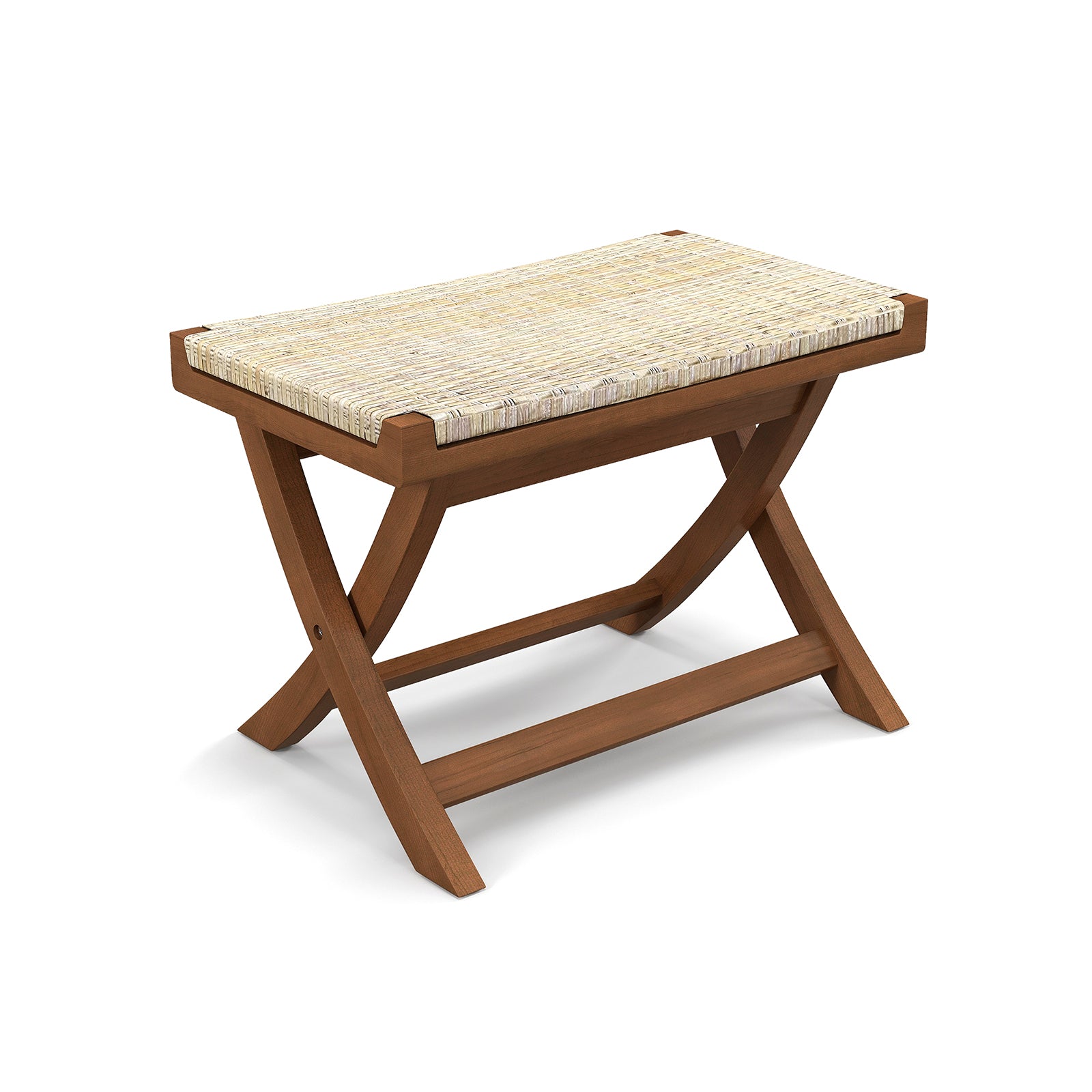 Folding Natural Rattan Ottoman with Hand-woven Seat, Beige Ottomans at Gallery Canada
