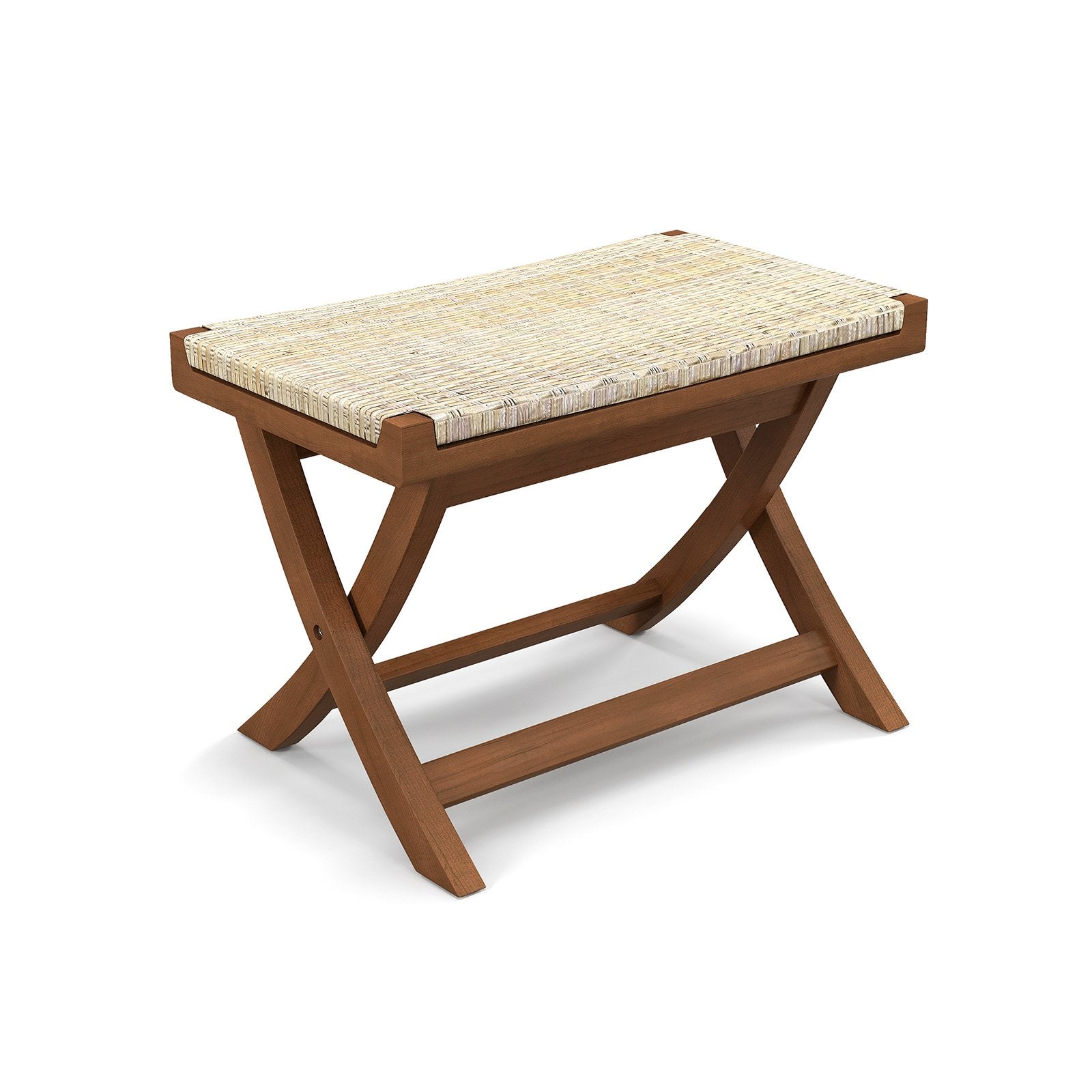 Folding Natural Rattan Ottoman with Hand-woven Seat, Beige Ottomans Beige at Gallery Canada