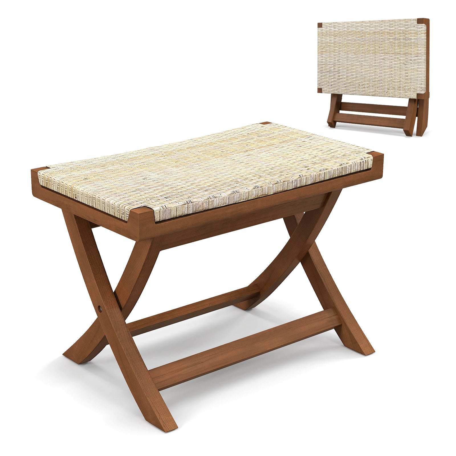 Folding Natural Rattan Ottoman with Hand-woven Seat, Beige Ottomans at Gallery Canada