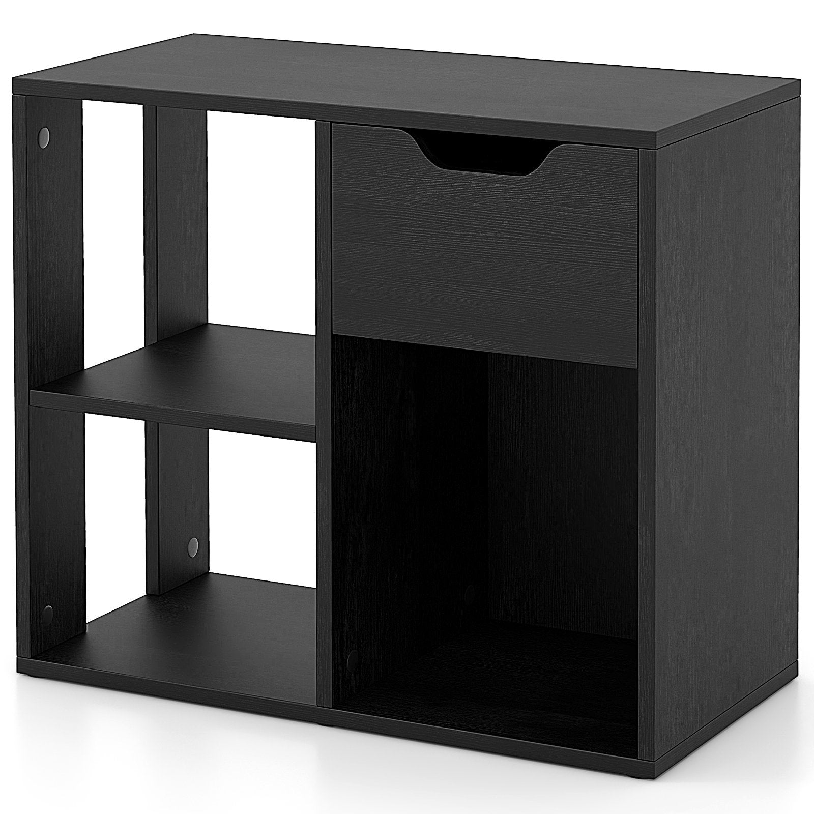 3-Cube Bookcase 2-tier Wooden Storage Shelf with Pull-out Drawer, Black Bookcases   at Gallery Canada